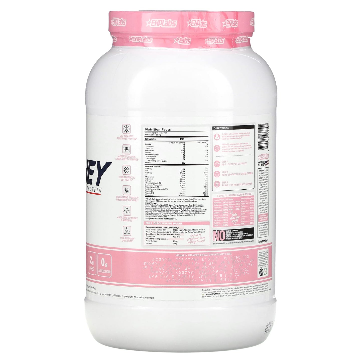 EHPlabs OxyWhey Lean Wellness Protein, Strawberry Milkshake, 25g Non-GMO Protein - Image 2