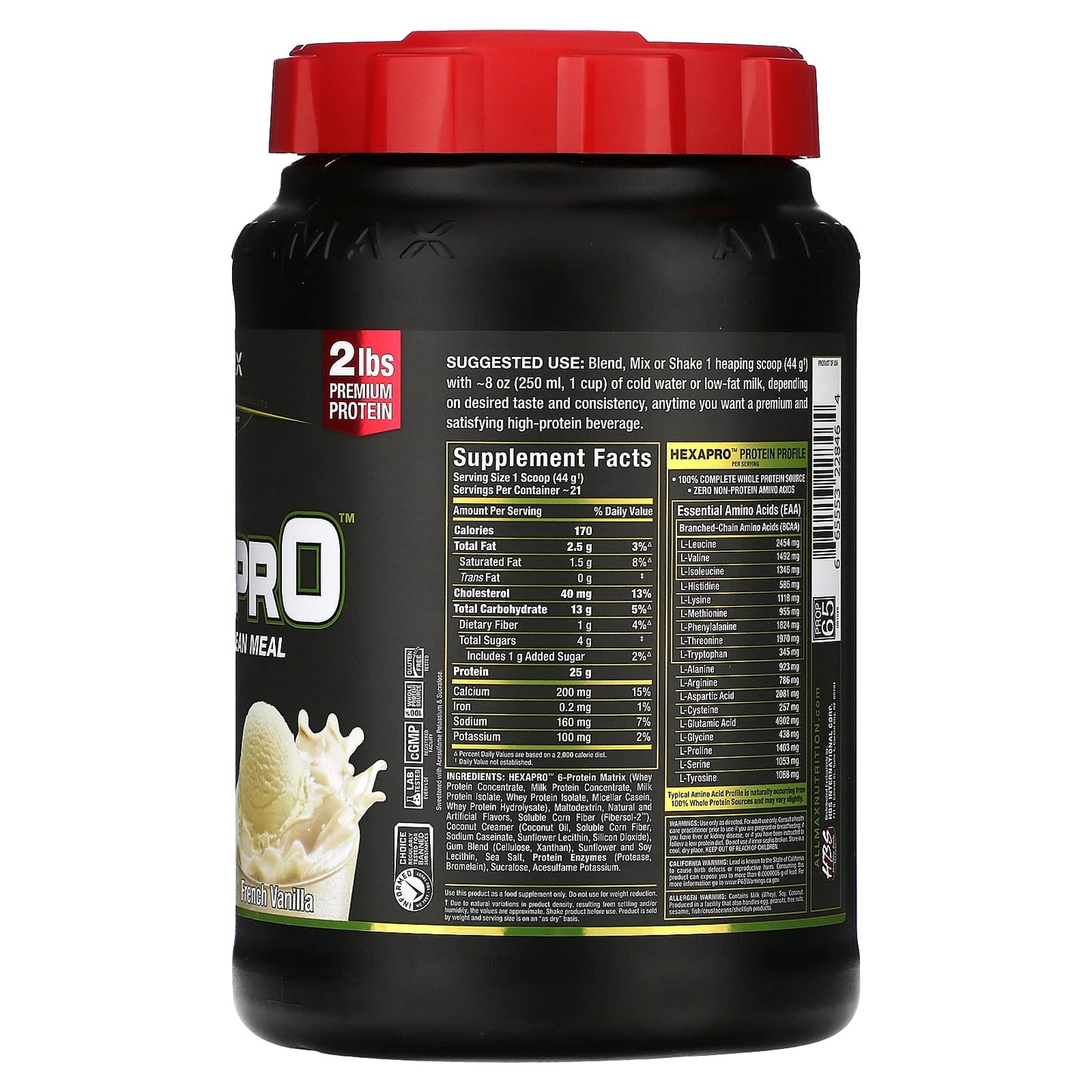 ALLMAX Hexapro High-Protein Lean Meal, French Vanilla, 2 lbs - Image 2