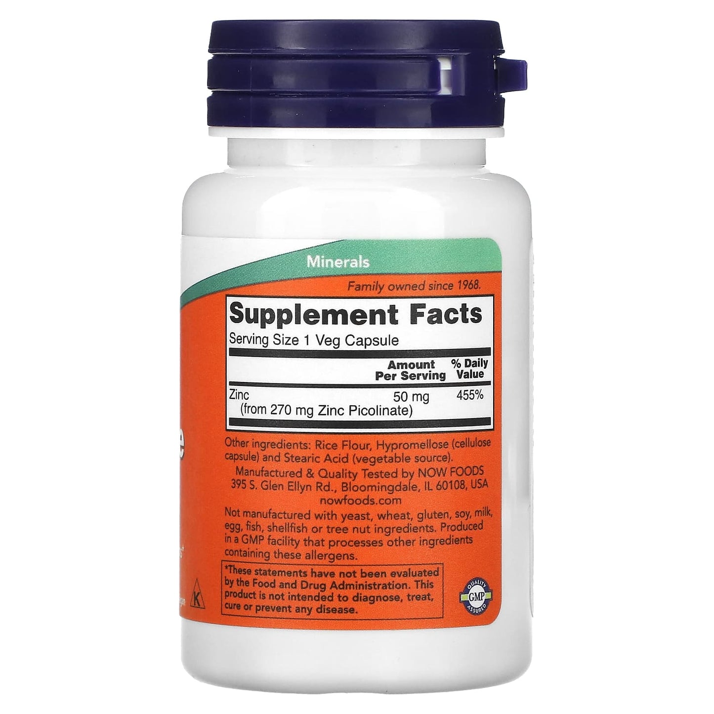 NOW Foods, Zinc Picolinate, 50 mg, 60 Veg Capsules (50 mg per Capsule) - Image 2