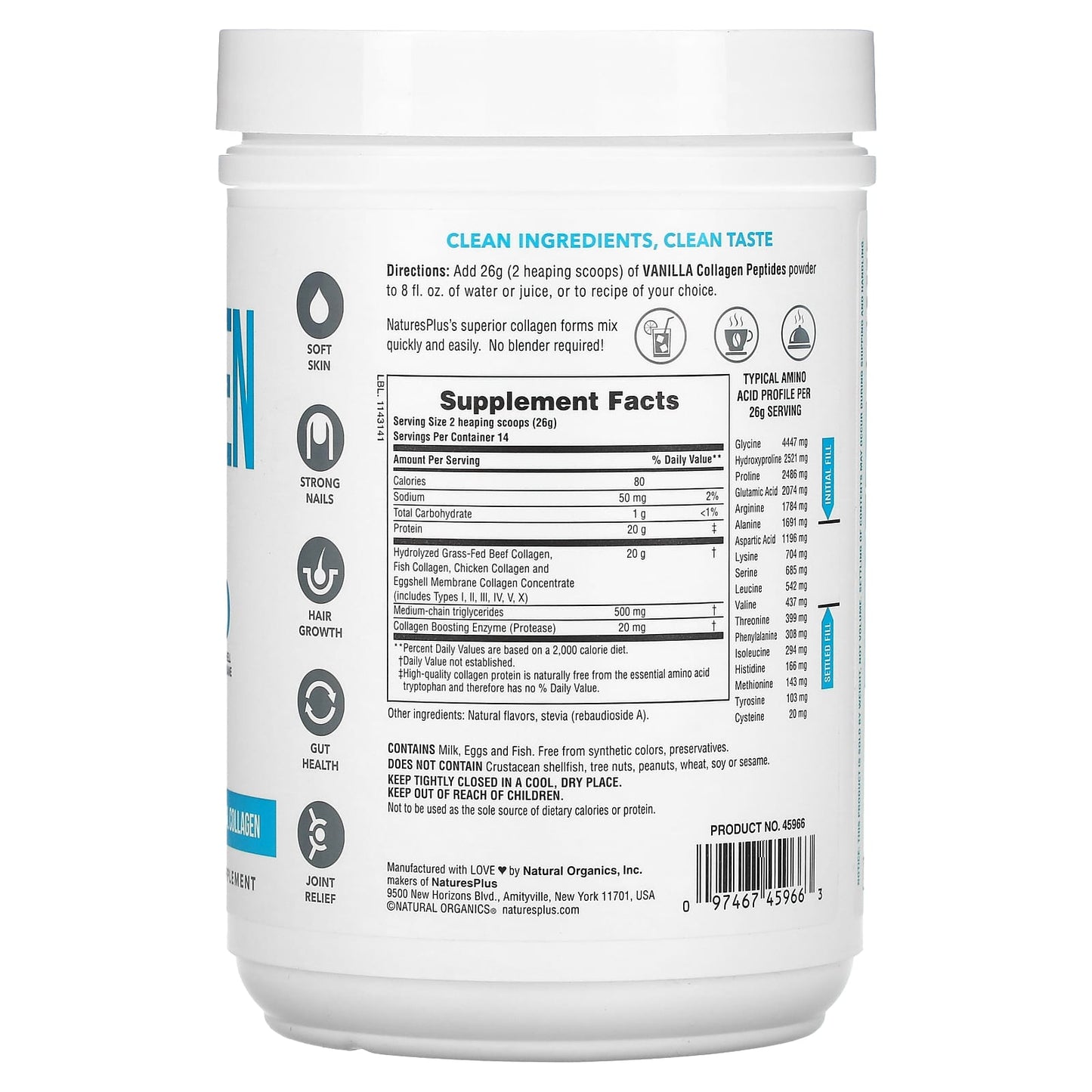 NaturesPlus, Collagen Peptides, Vanilla , 0.8 lb (364 g)