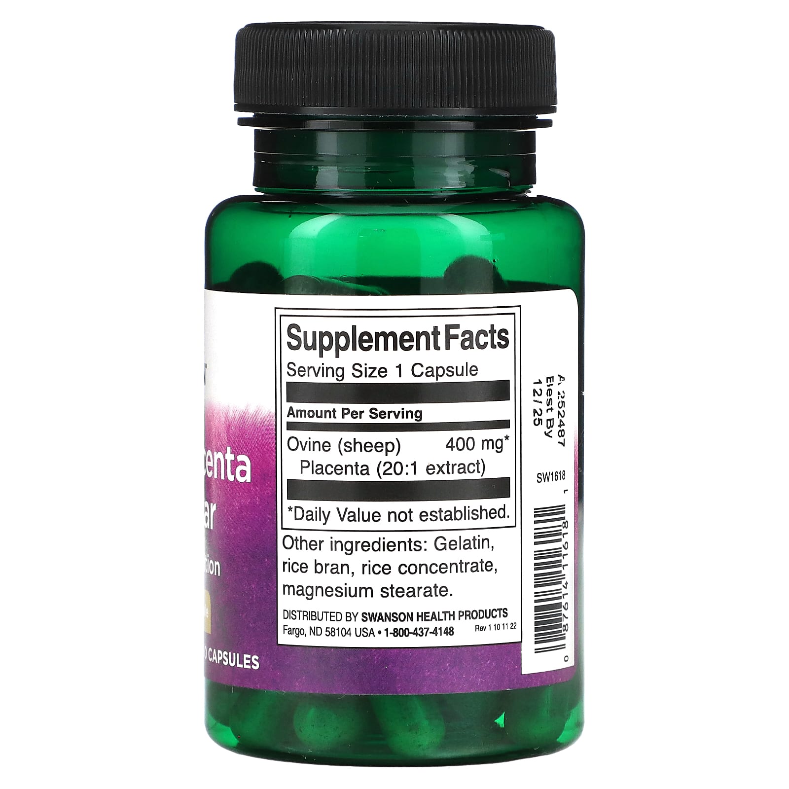 Swanson, Sheep Placenta Glandular, 400 mg, 60 Capsules - Image 2