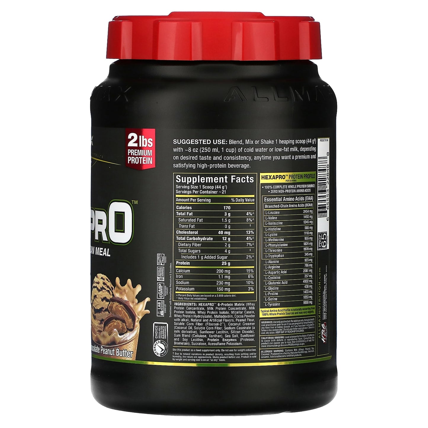 ALLMAX Hexapro High-Protein Lean Meal, Chocolate Peanut Butter, 2 lbs - Image 2