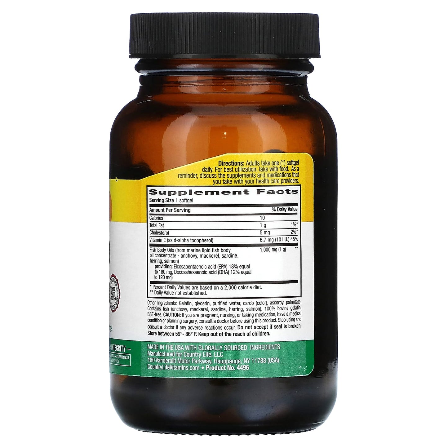 Country Life Omega-3 Fish Oil, 1000mg, 50 Softgels, Gluten-Free - Image 2