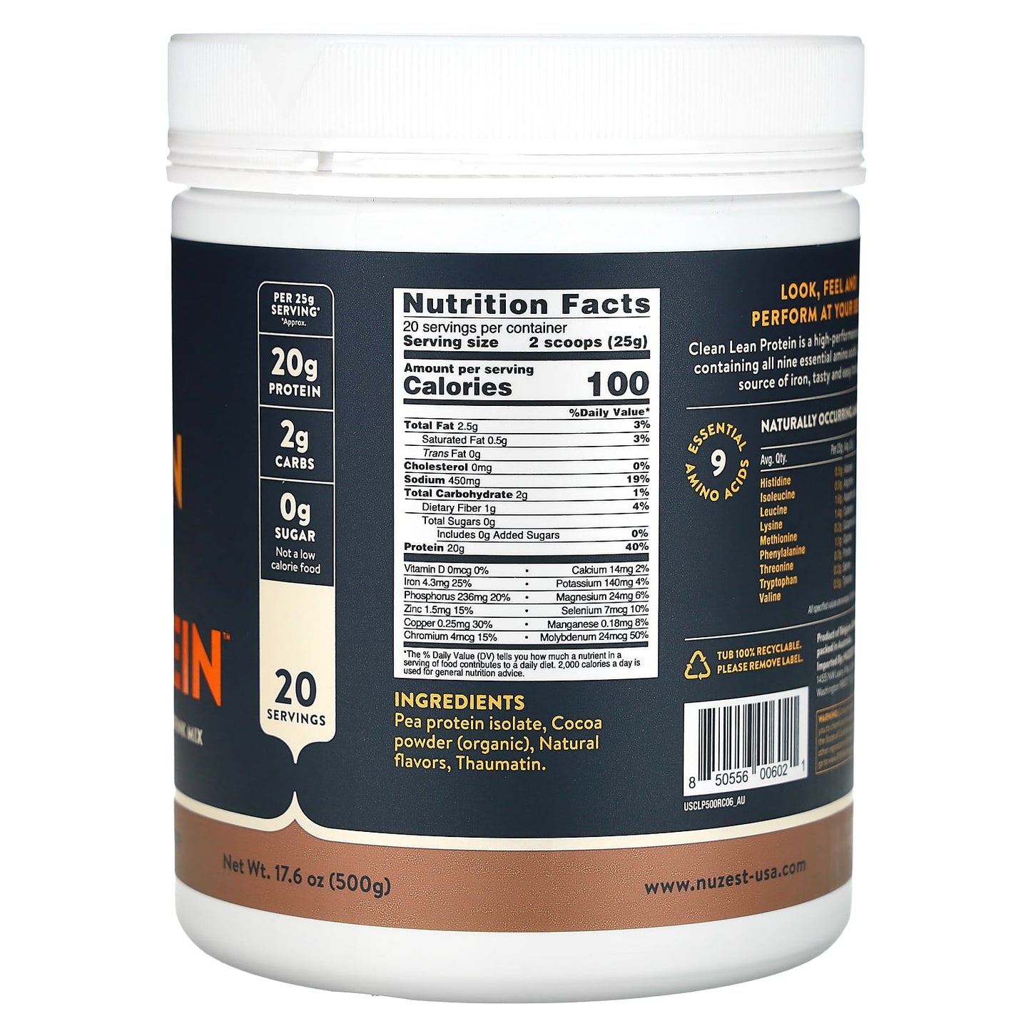 Nuzest, Clean Lean Protein, Rich Chocolate, 17.6 oz (500 g) - Image 2