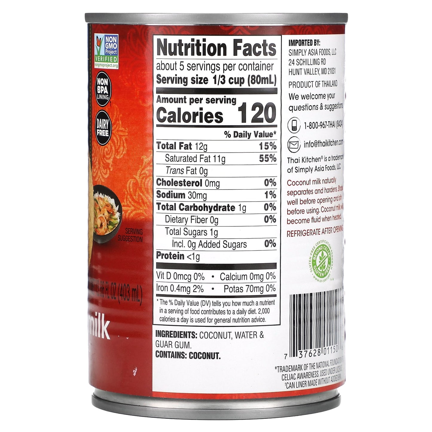 Thai Kitchen, Coconut Milk, Unsweetened, 13.66 fl oz (403 ml) - Image 2