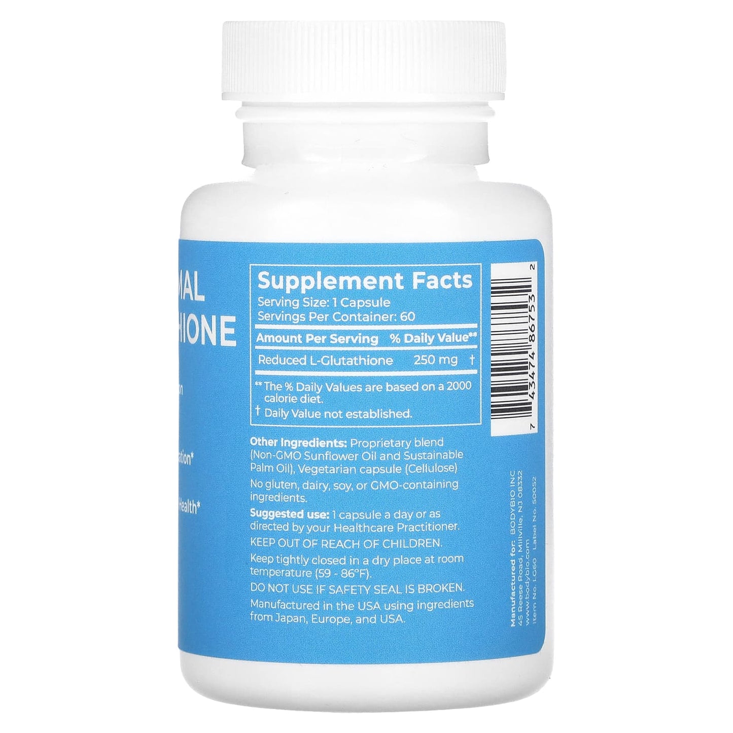 Boost Your Health with BodyBio Liposomal Glutathione 250mg, 60 Capsules - Image 2