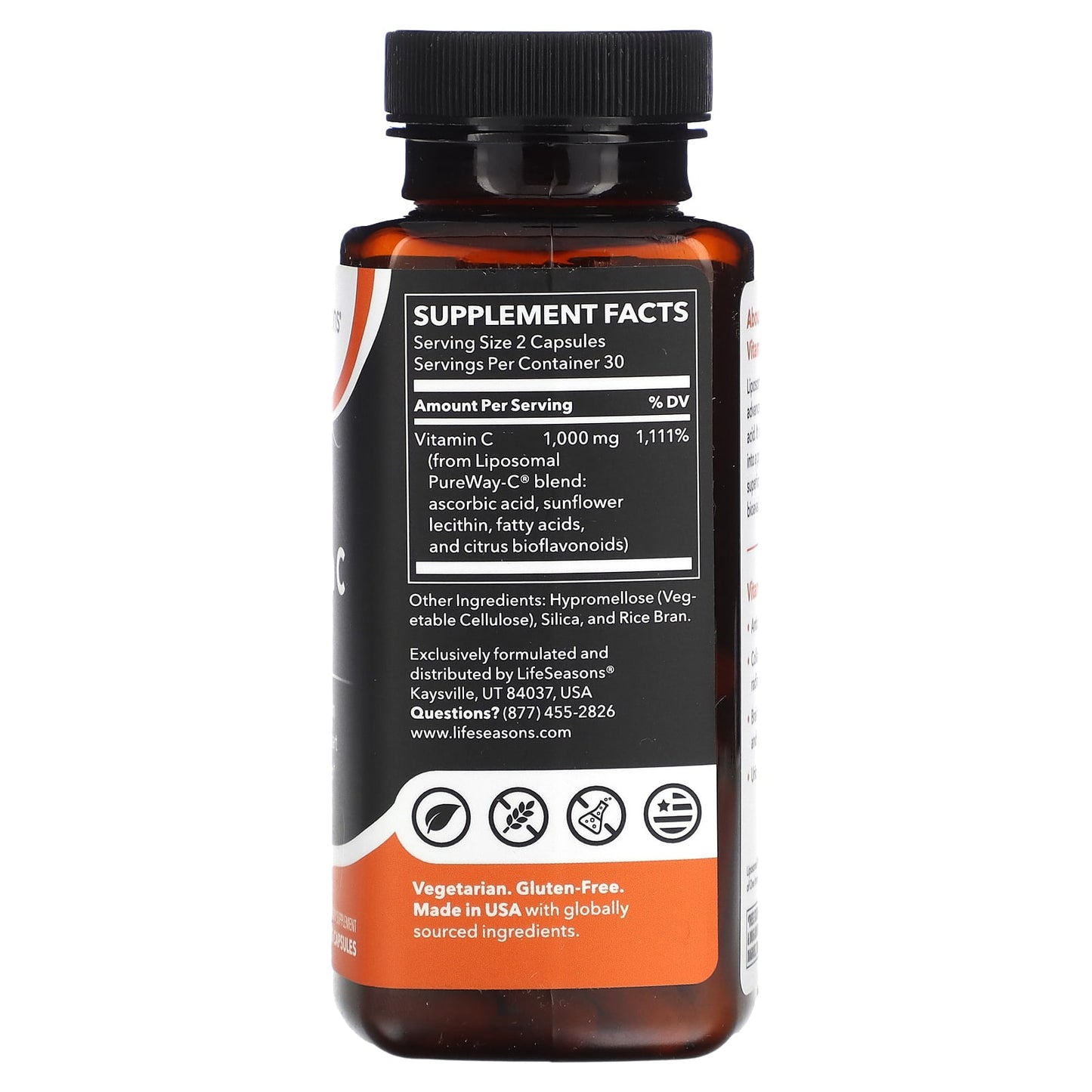 LifeSeasons, Liposomal Vitamin C, 60 Veg Capsules (500 mg per Capsule) - Image 2