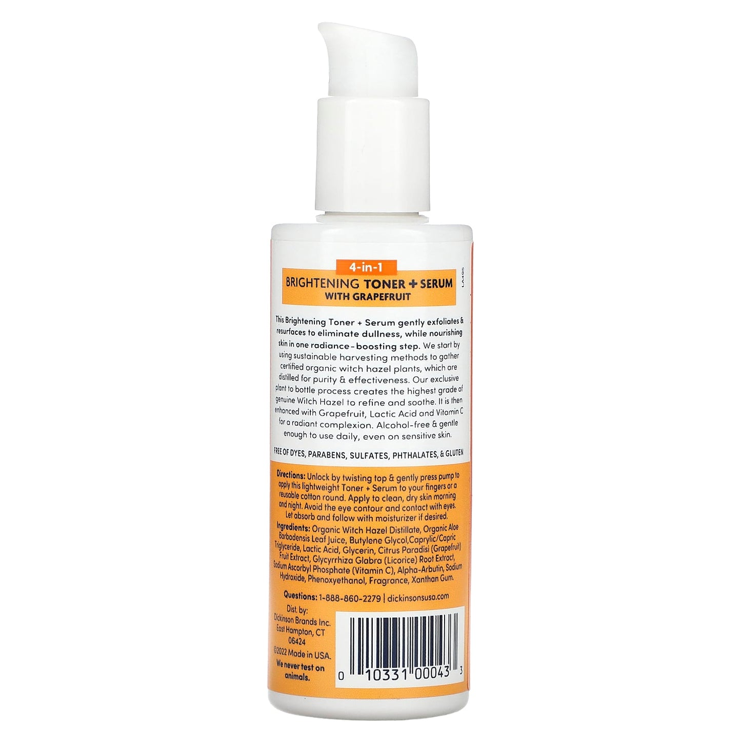 Dickinson Brands, Original Witch Hazel, 4-In-1 Brightening Toner + Serum with Grapefruit, Alcohol Free, 4 fl oz (118 ml) - Image 2