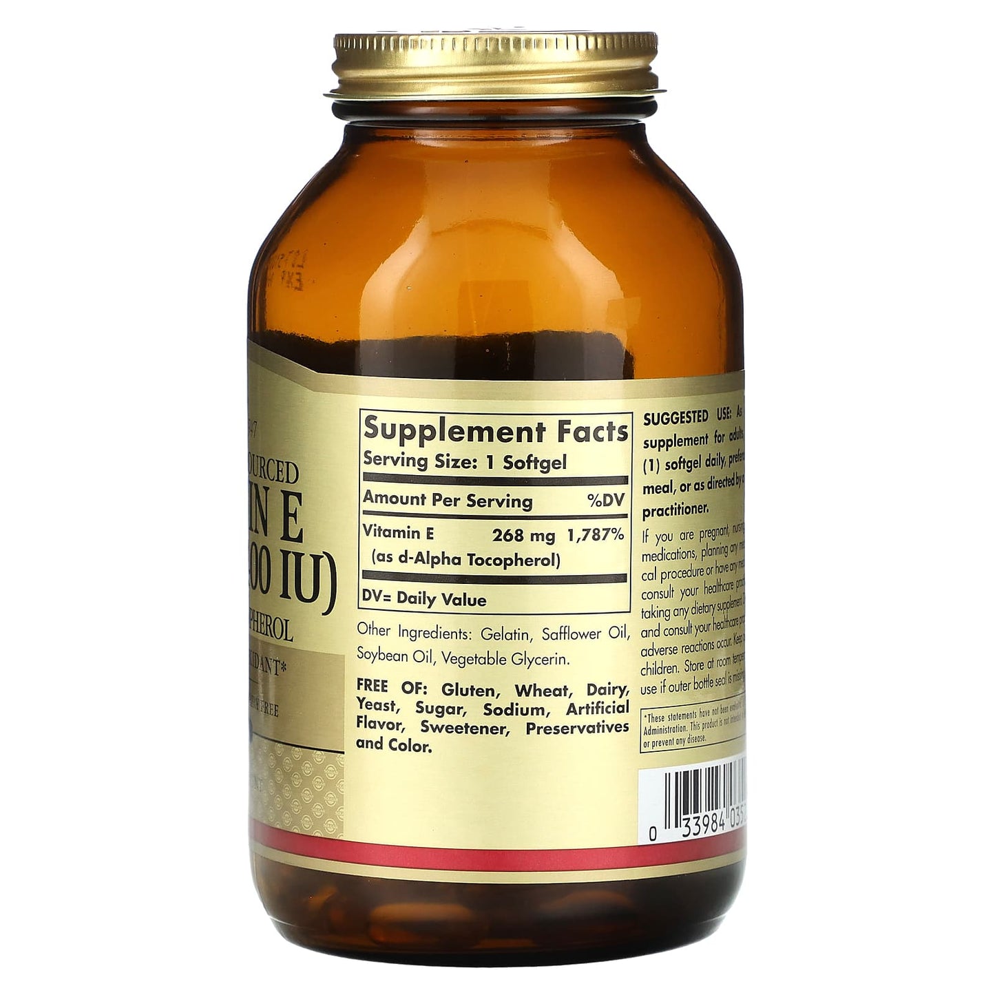 Solgar, Naturally Sourced Vitamin E, 268 mg (400 IU), 250 Softgels - Image 2