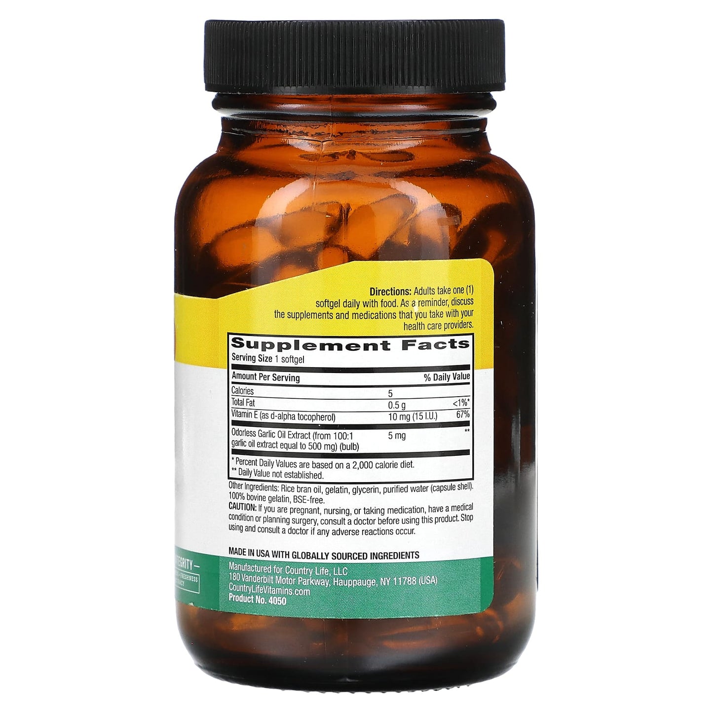 Country Life Nature's Garlic 500mg 90 Softgels Gluten-Free Dietary Supplement - Image 2