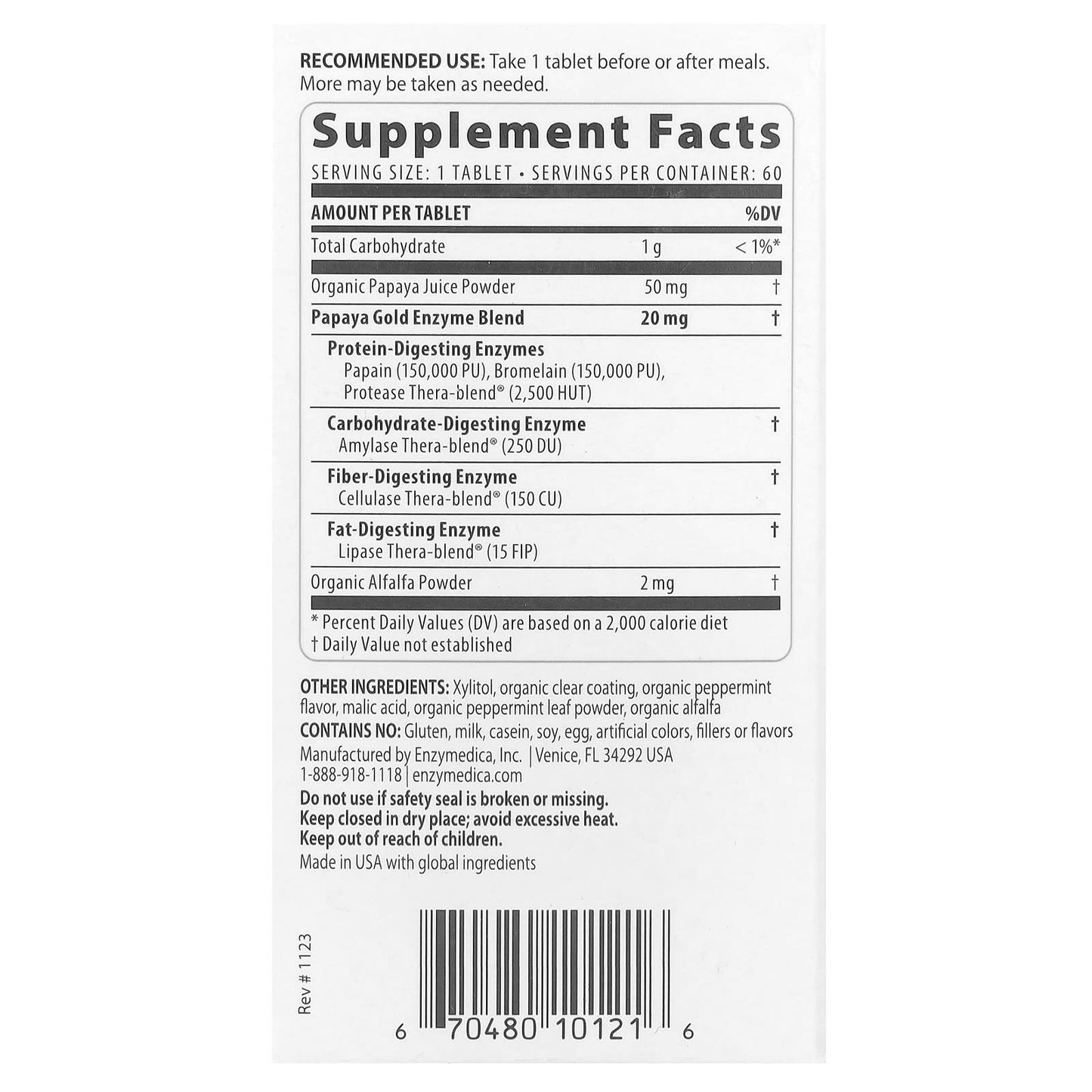 Papaya Gold Enzyme Supplement by Enzymedica - 60 Tablets - Image 2