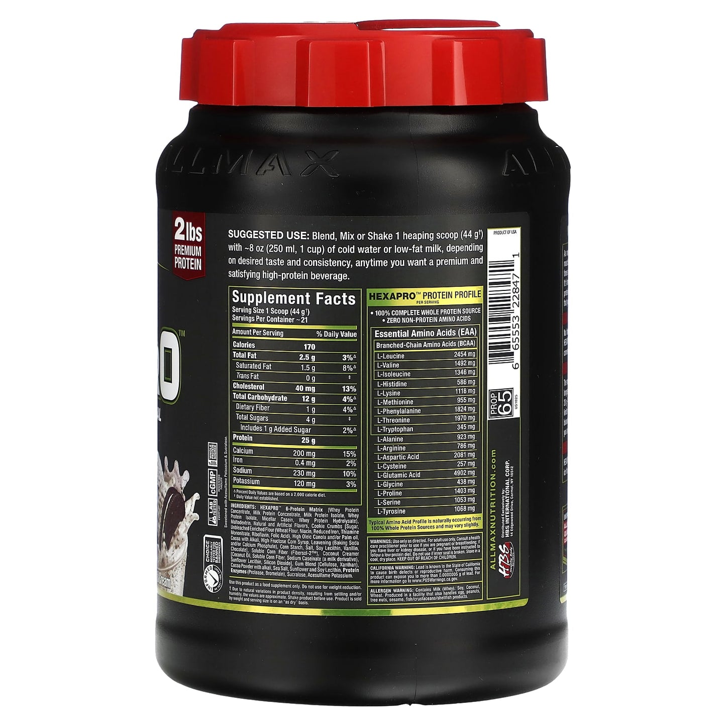 ALLMAX Hexapro High-Protein Lean Meal, Cookies & Cream, 2 lbs - Image 2