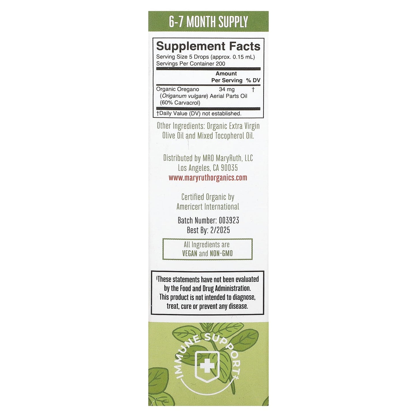 MaryRuth's, Organic Oil of Oregano Liquid Drops, 34 mg, 1 fl oz (30 ml)