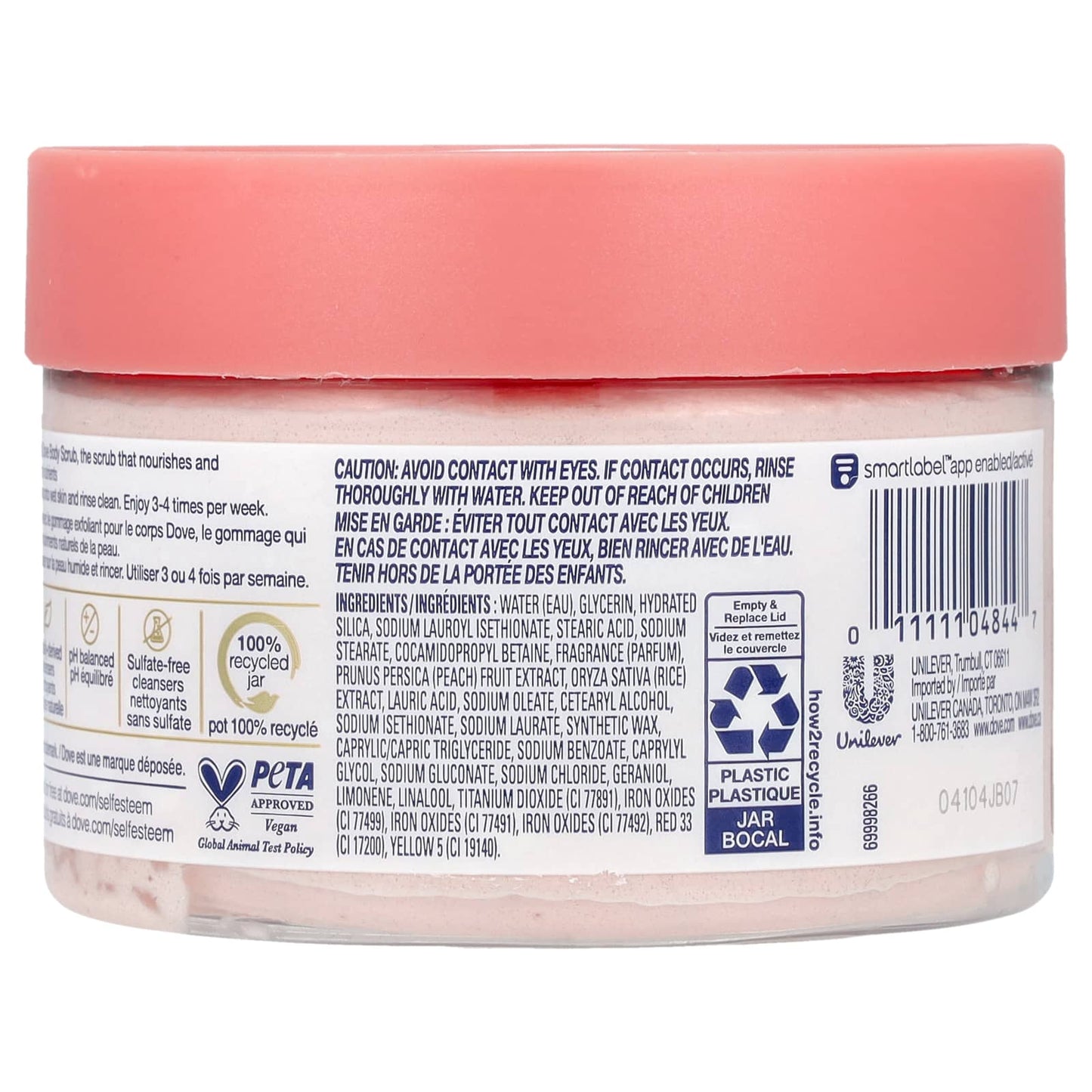 Dove White Peach Crushed Rice Body Scrub, 10.5 oz, Sulfate-Free & Vegan - Image 2