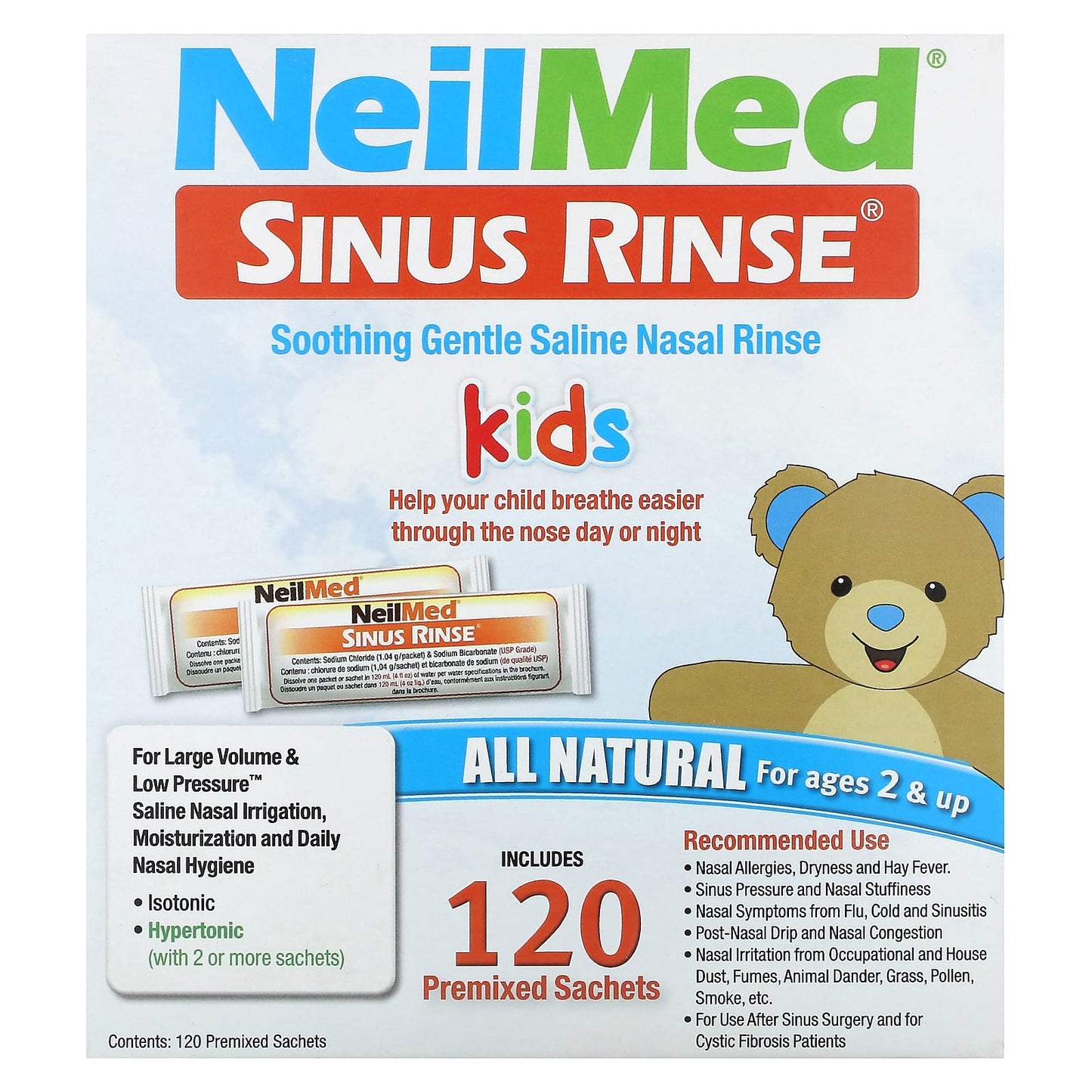 NeilMed, Kids, Sinus Rinse, Ages 2 +, 120 Premixed Sachets, 0.037 oz (1.04 g) Each - Image 1