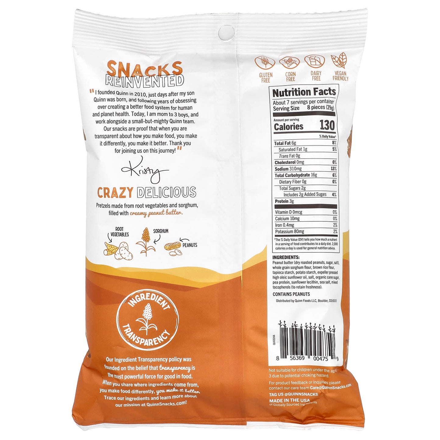 Quinn Snacks, Filled Pretzel Nuggets, Creamy Peanut Butter , 7 oz (198 g)