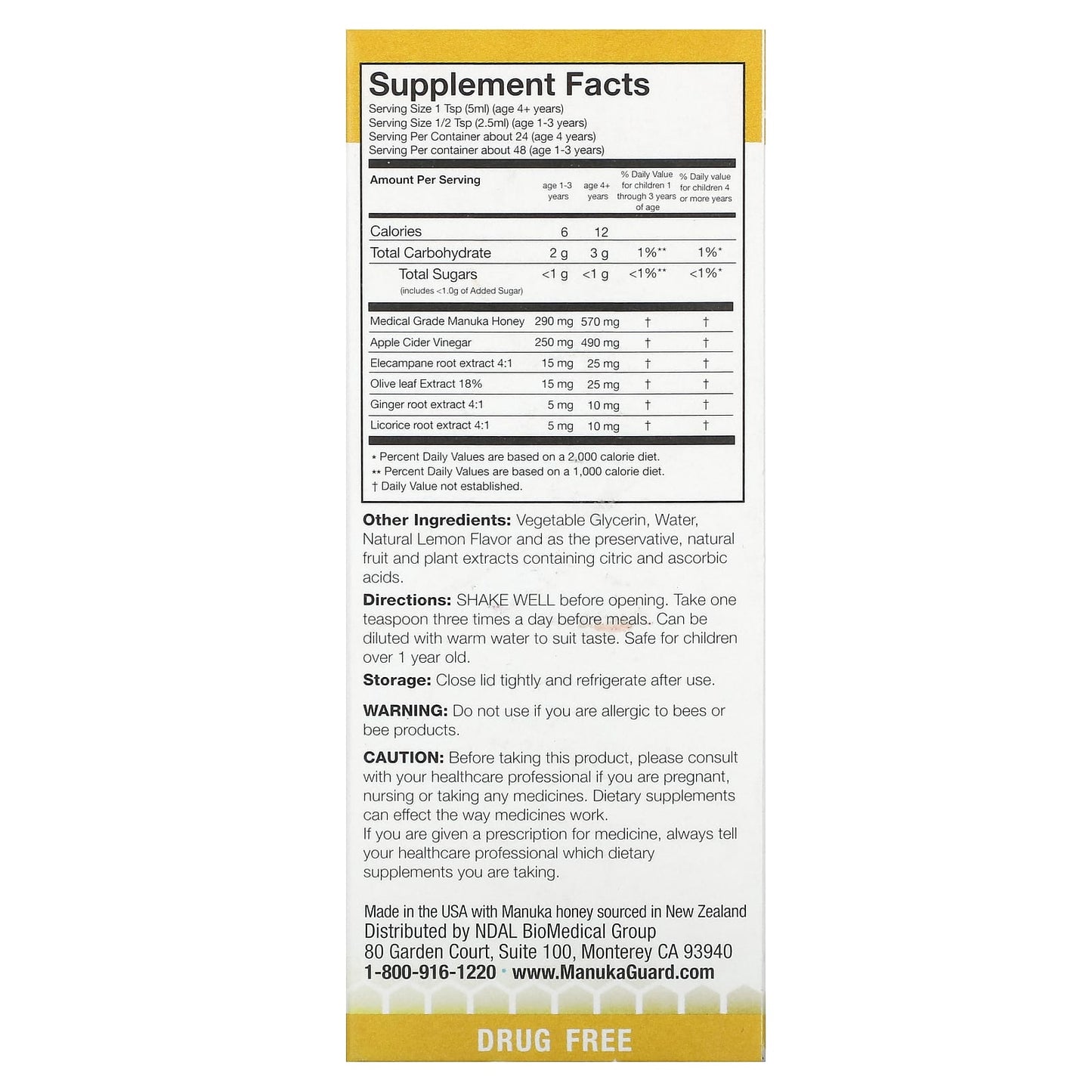 ManukaGuard, Manuka Honey, Kids Cough & Throat Syrup, Daytime, Honey Lemon, 4 fl oz (118 ml) - Image 2