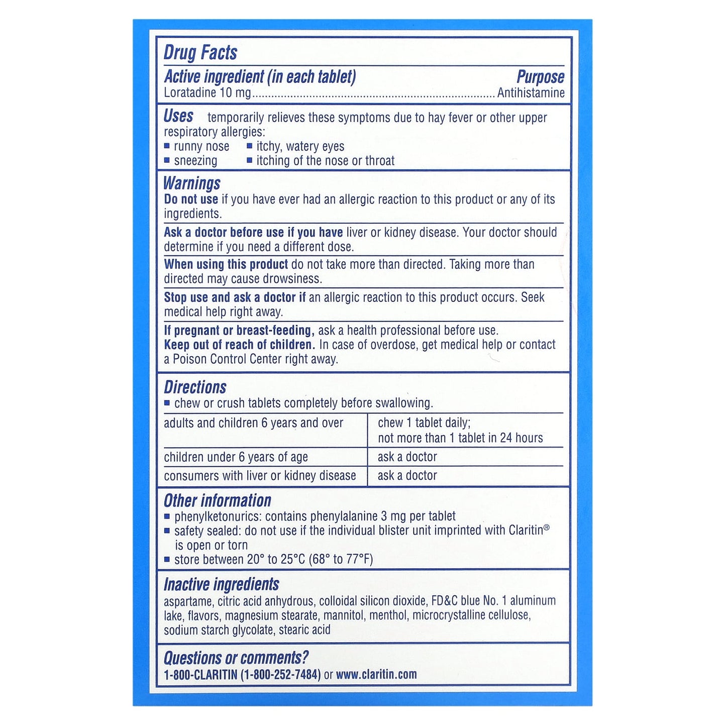 Claritin Non-Drowsy Chewables | Cool Mint 10mg, 24 Tablet Pack - Image 2