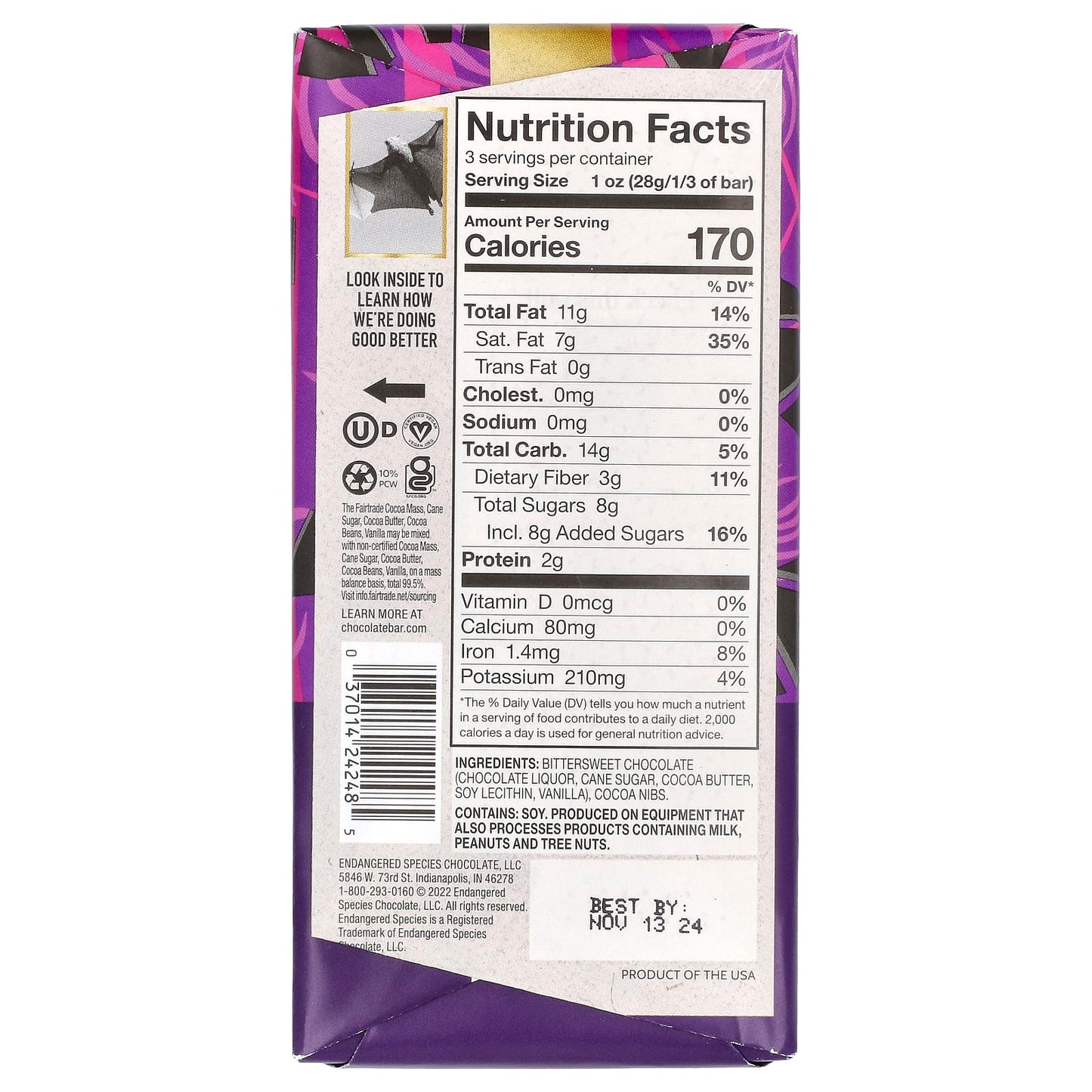 Dark Chocolate Bars with 72% Cocoa and Real Cocoa Nibs - Image 2