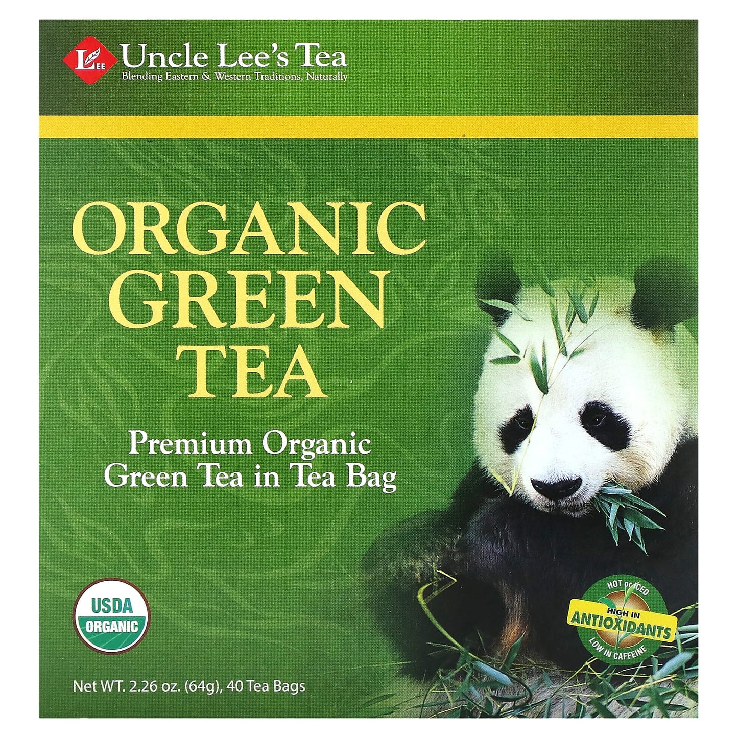 Uncle Lee's Tea, Organic Green Tea, 40 Tea Bags, 2.26 oz (64 g) - Image 1