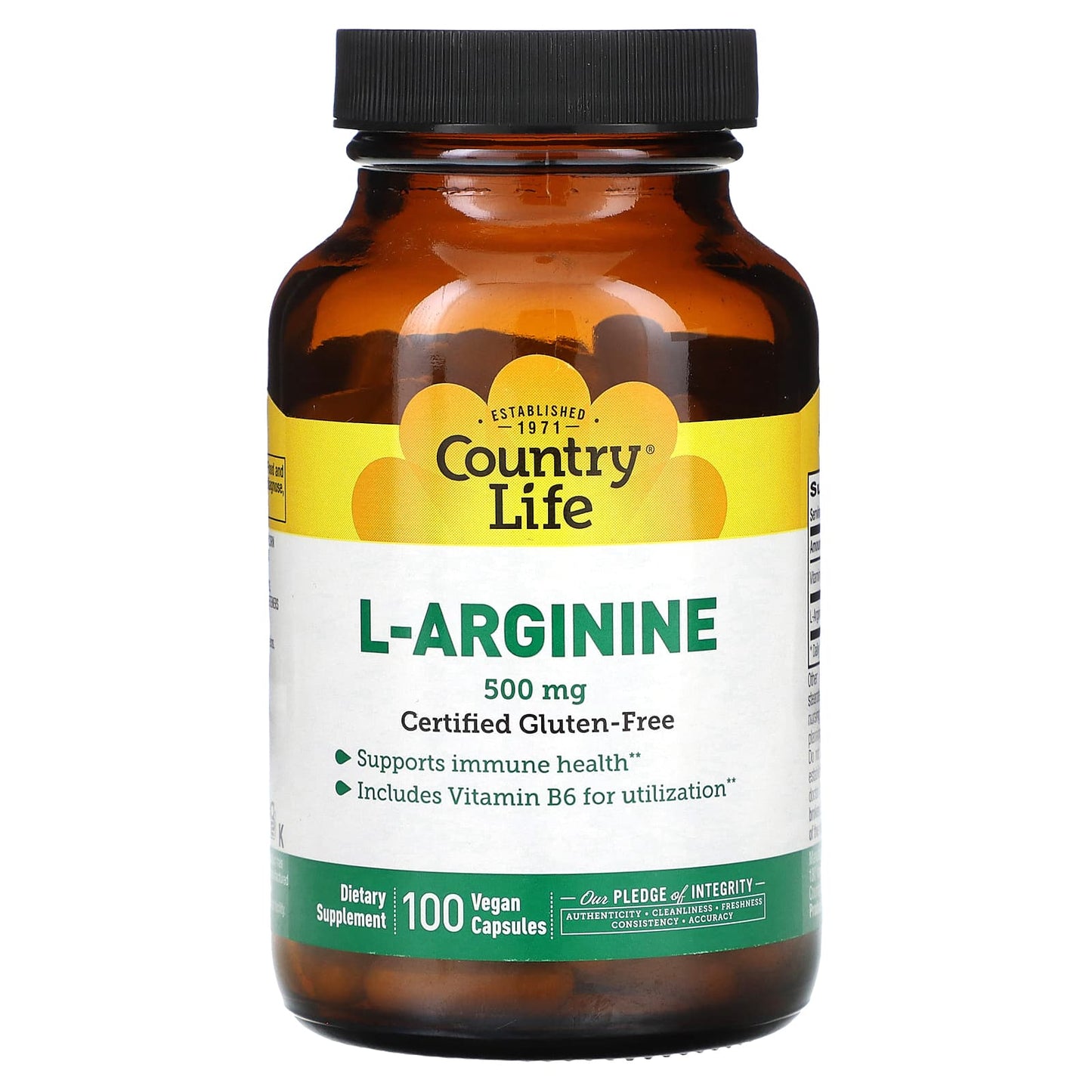 Country Life L-Arginine 500mg 100 Vegan Capsules for Immune Support - Image 1