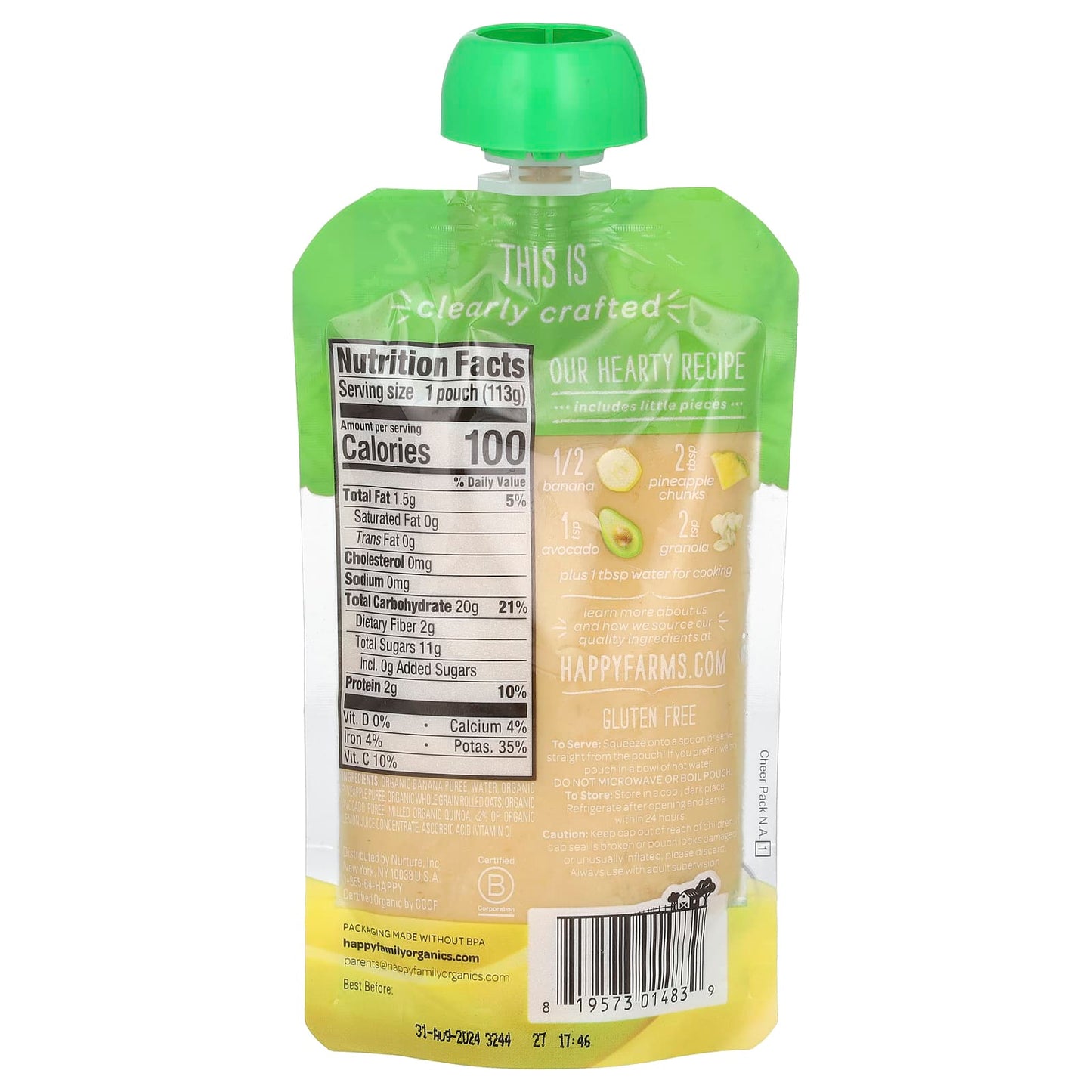 Organic Baby Food, Happy Family, 6 Months+ Bananas & Fruit - Image 2