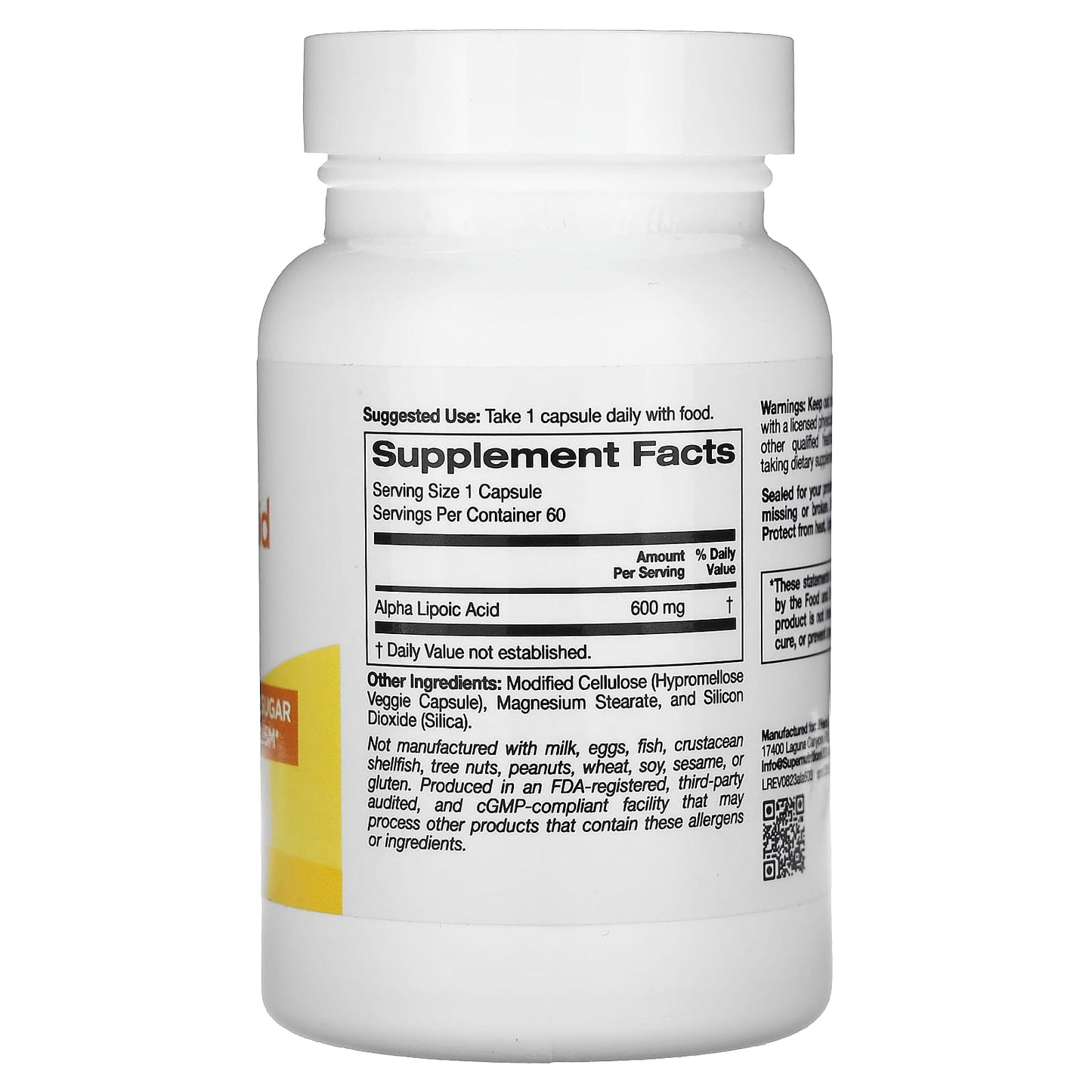 Alpha Lipoic Acid 600mg, 60 Veggie Capsules for Glucose Metabolism - Image 2