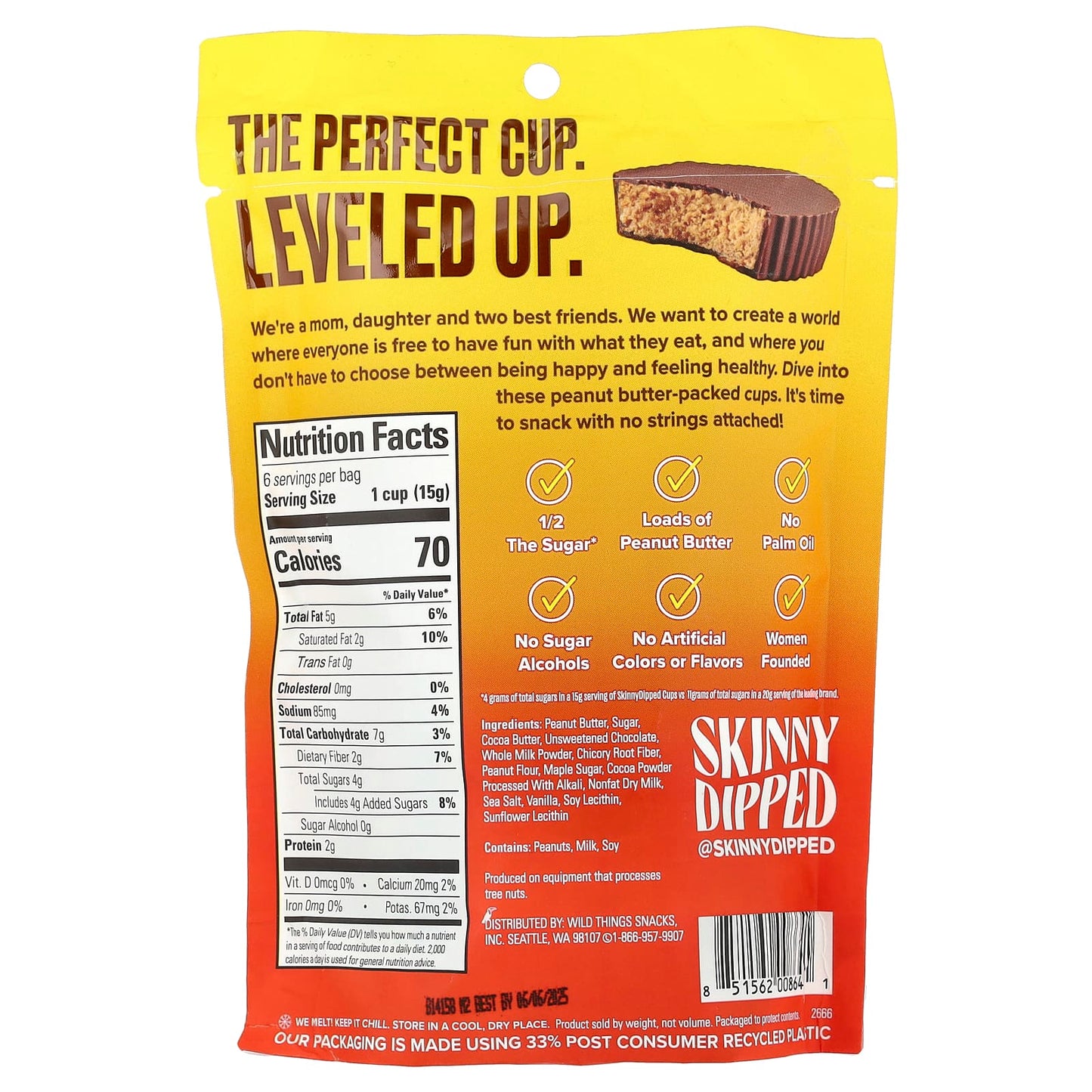 SkinnyDipped, Milk Chocolate Peanut Butter Cups, 3.17 oz (90 g) - Image 2
