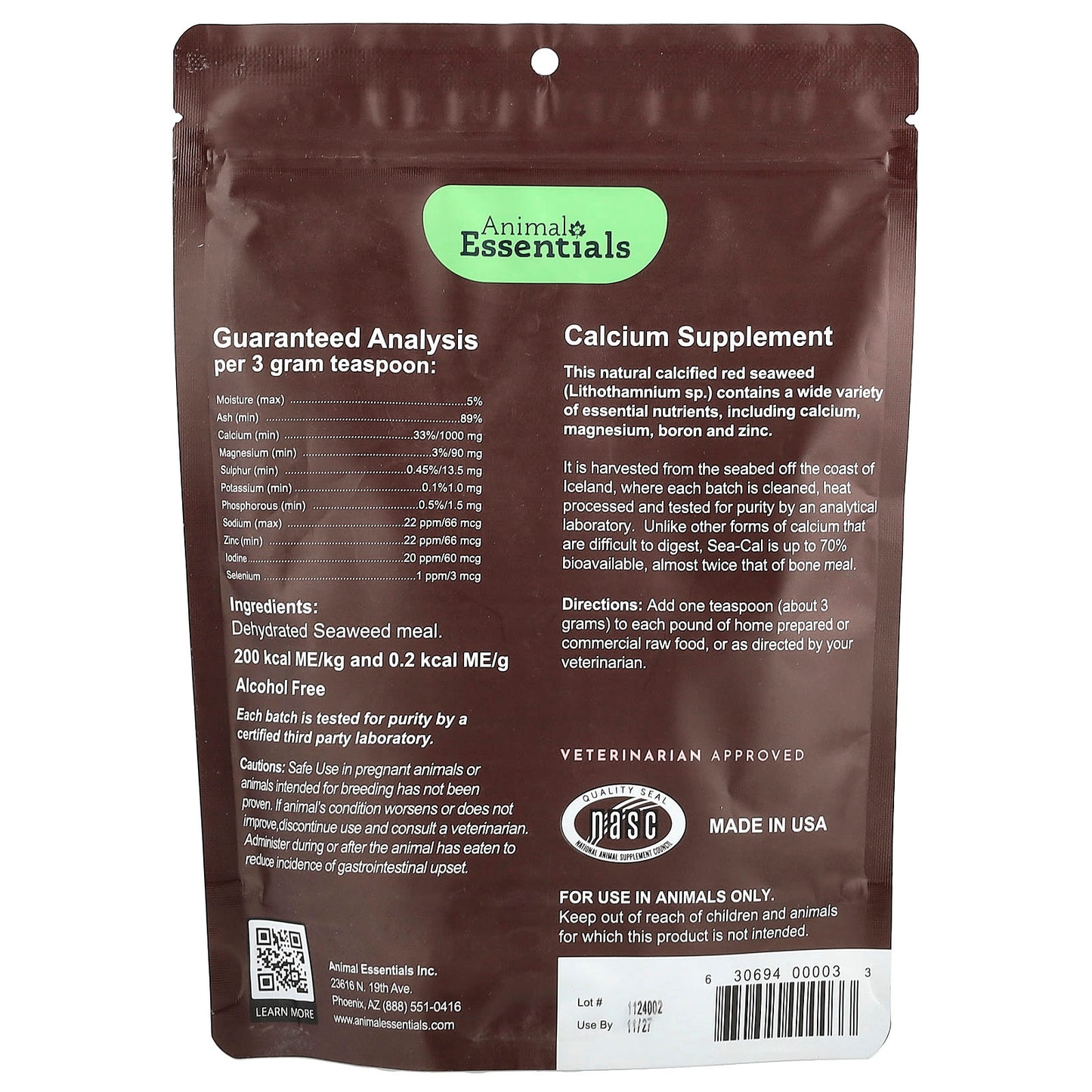 Animal Essentials, Sea-Cal, For Dogs and Cats, 12 oz (340 g)