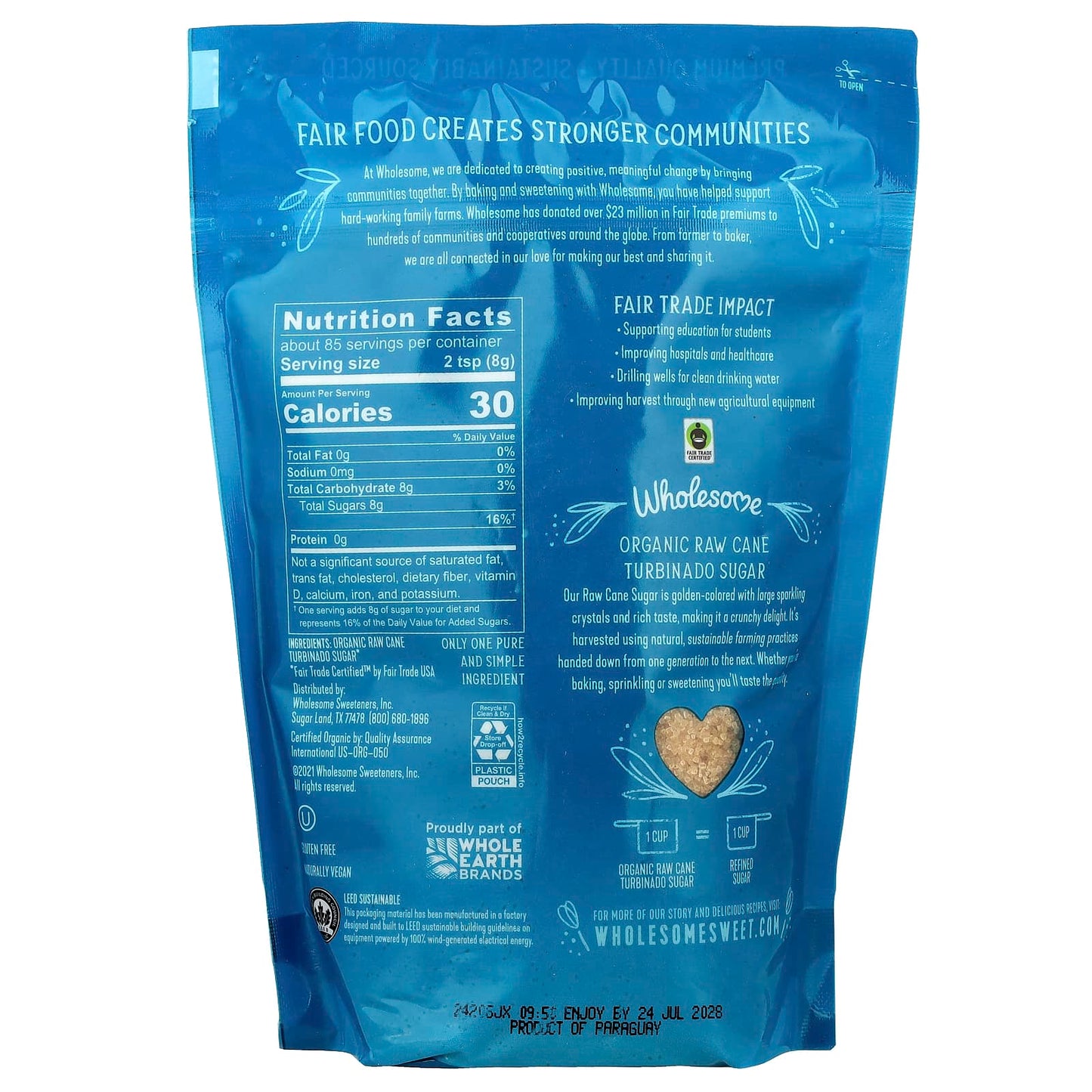 Wholesome Sweeteners, Organic Raw Cane Turbinado Sugar, 1.5 lbs (680 g) - Image 2