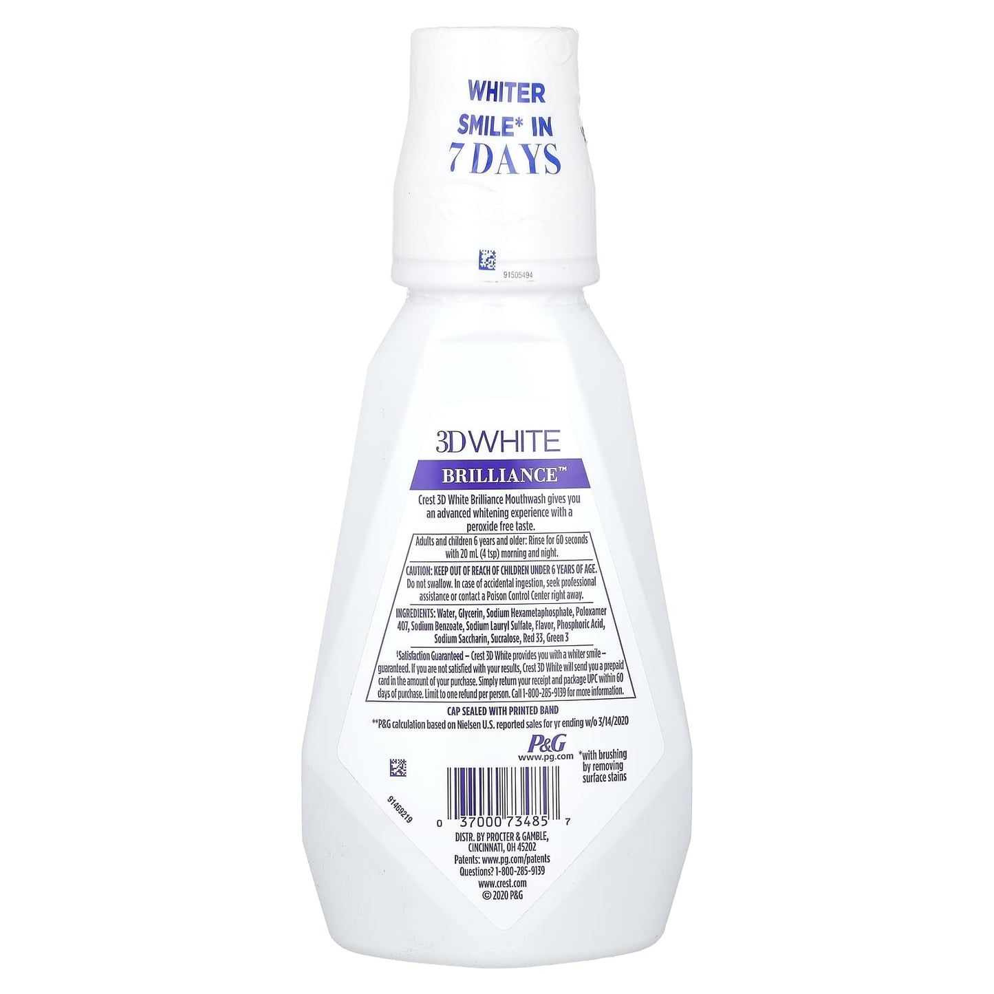 Crest 3D White: Whitening Mouthwash, Clean Mint, 16.9 fl oz, Peroxide Free - Image 2