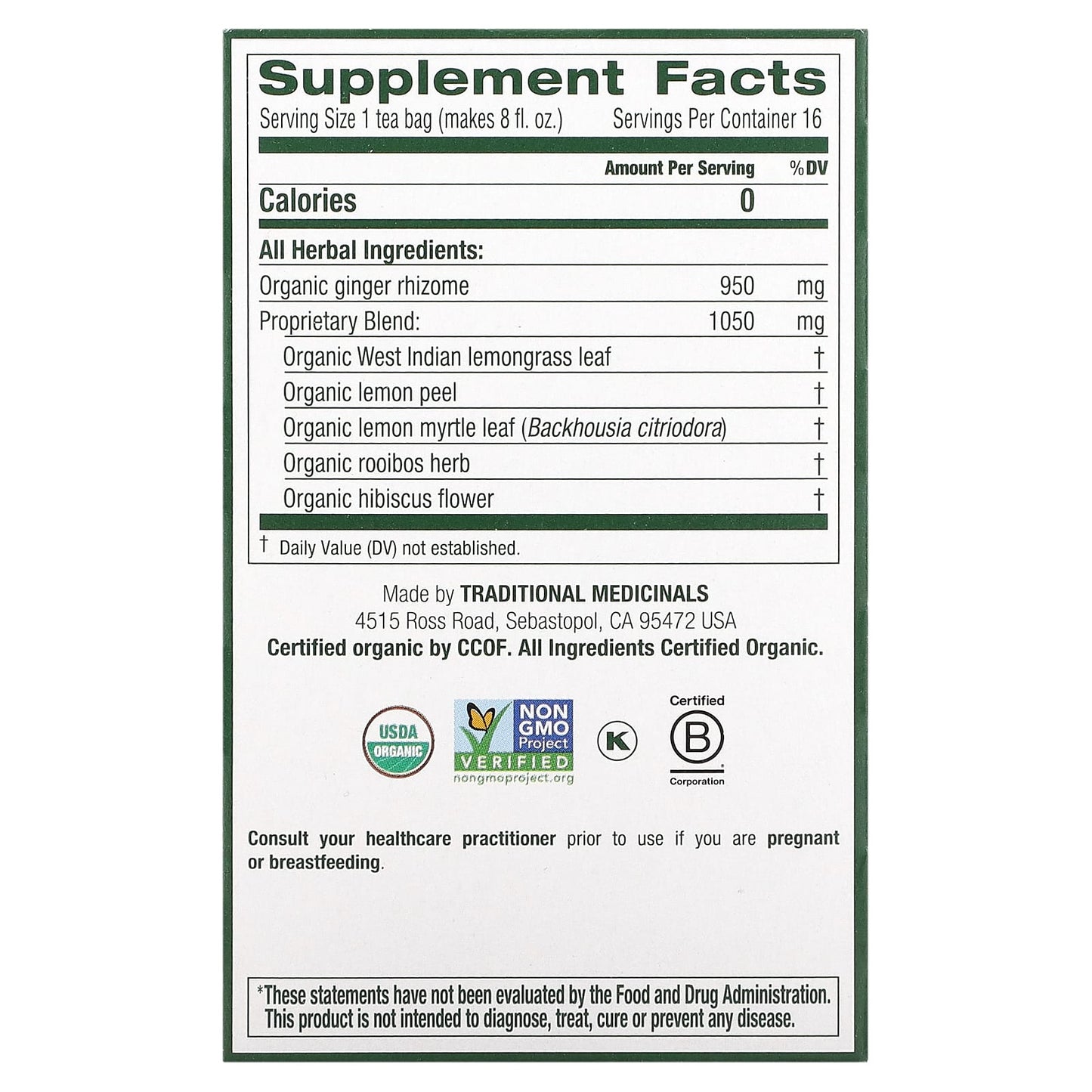 Traditional Medicinals, Herbal Teas, Organic Lemon Ginger, Caffeine Free, 16 Wrapped Tea Bags, 1.13 oz (32 g) - Image 2