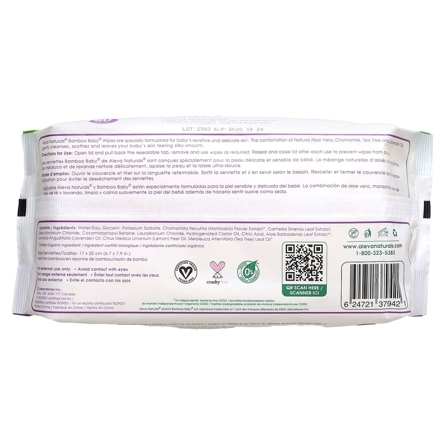 Bamboo Baby Wipes by Aleva Naturals - Gentle, Natural & Vegan - Image 2