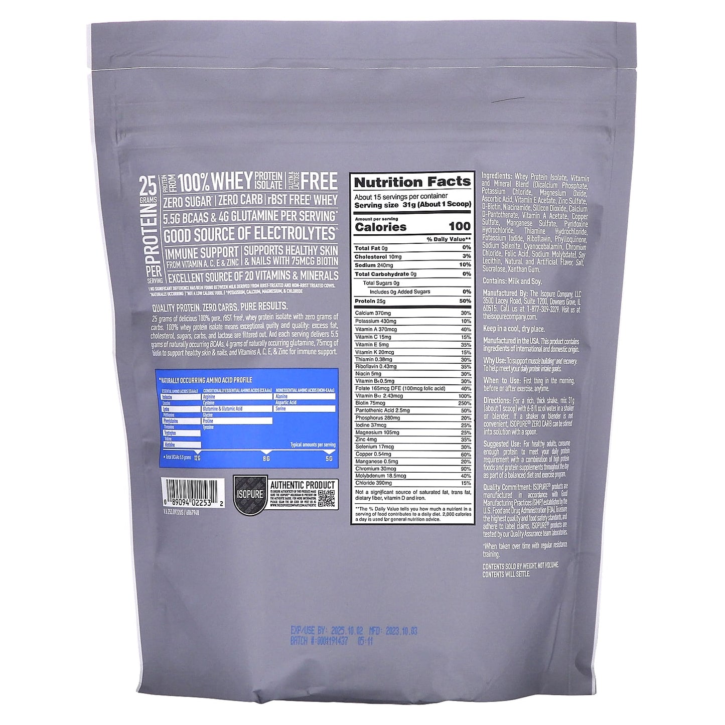 Zero Carb Creamy Vanilla Protein Powder by Isopure - 1 lb - Image 2