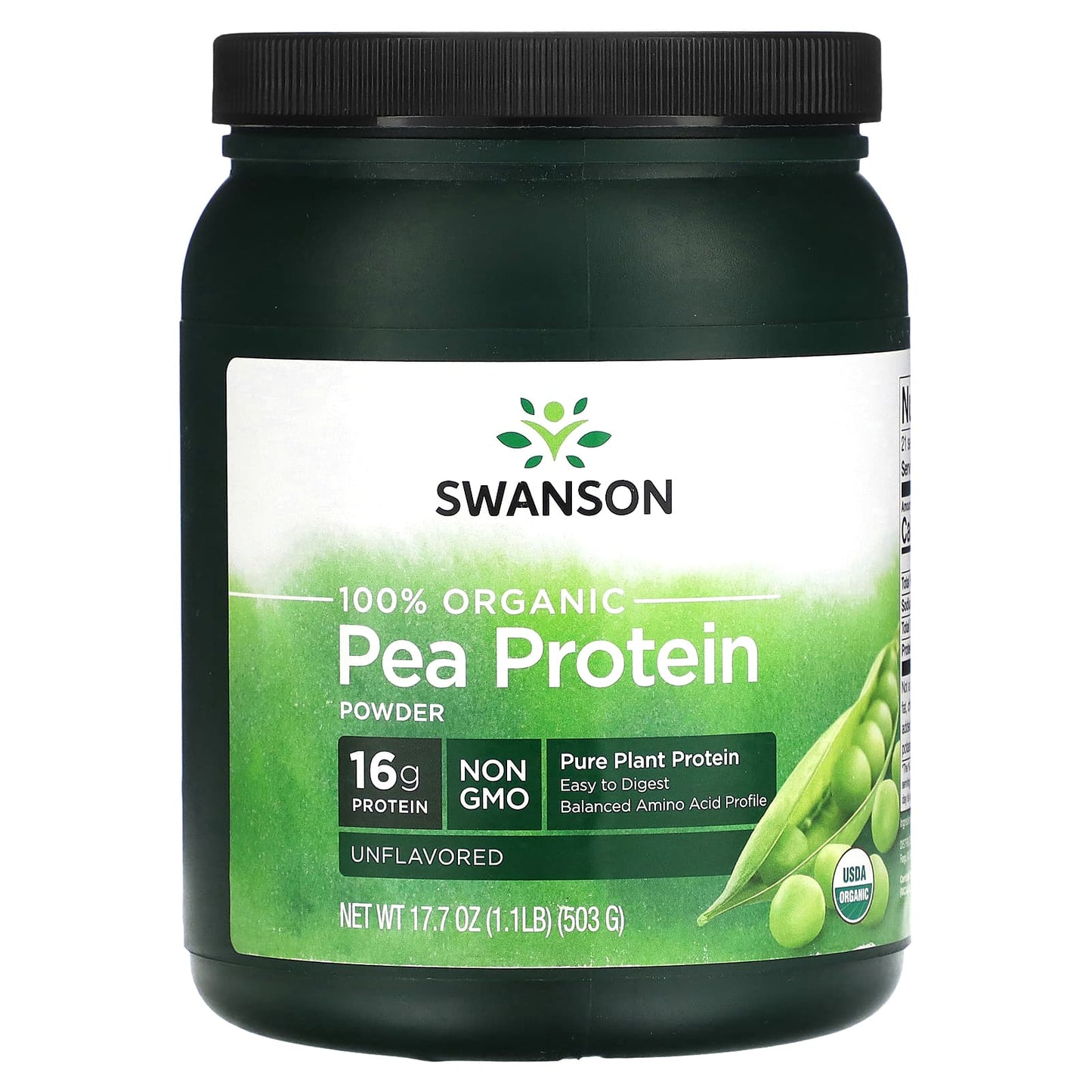 Swanson, 100% Organic Pea Protein Powder, Unflavored, 1.1 lb (503 g) - Image 1