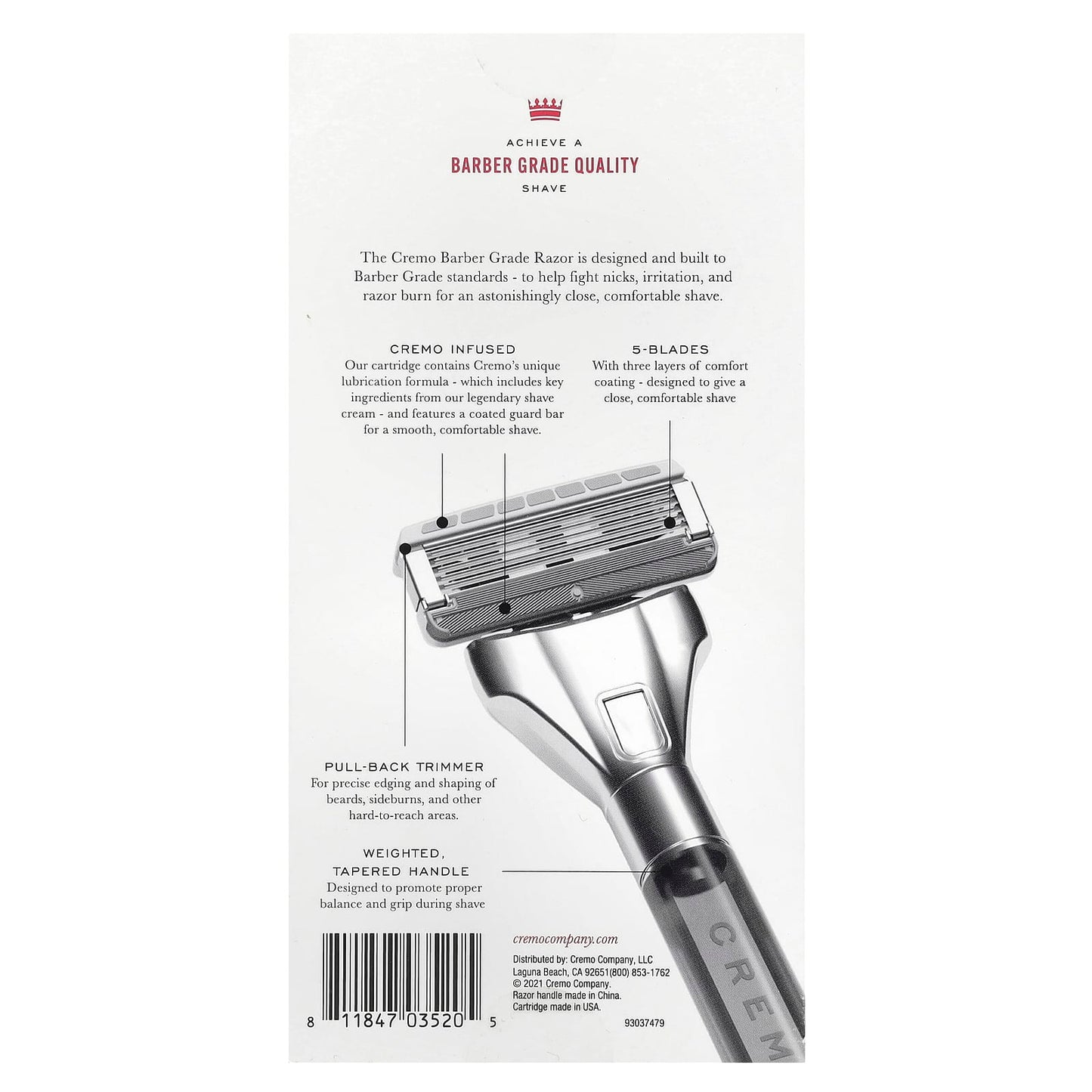 Cremo Barber Grade Razor, Close Shave with 3-Blade Comfort & Pull-Back Trimmer - Image 2