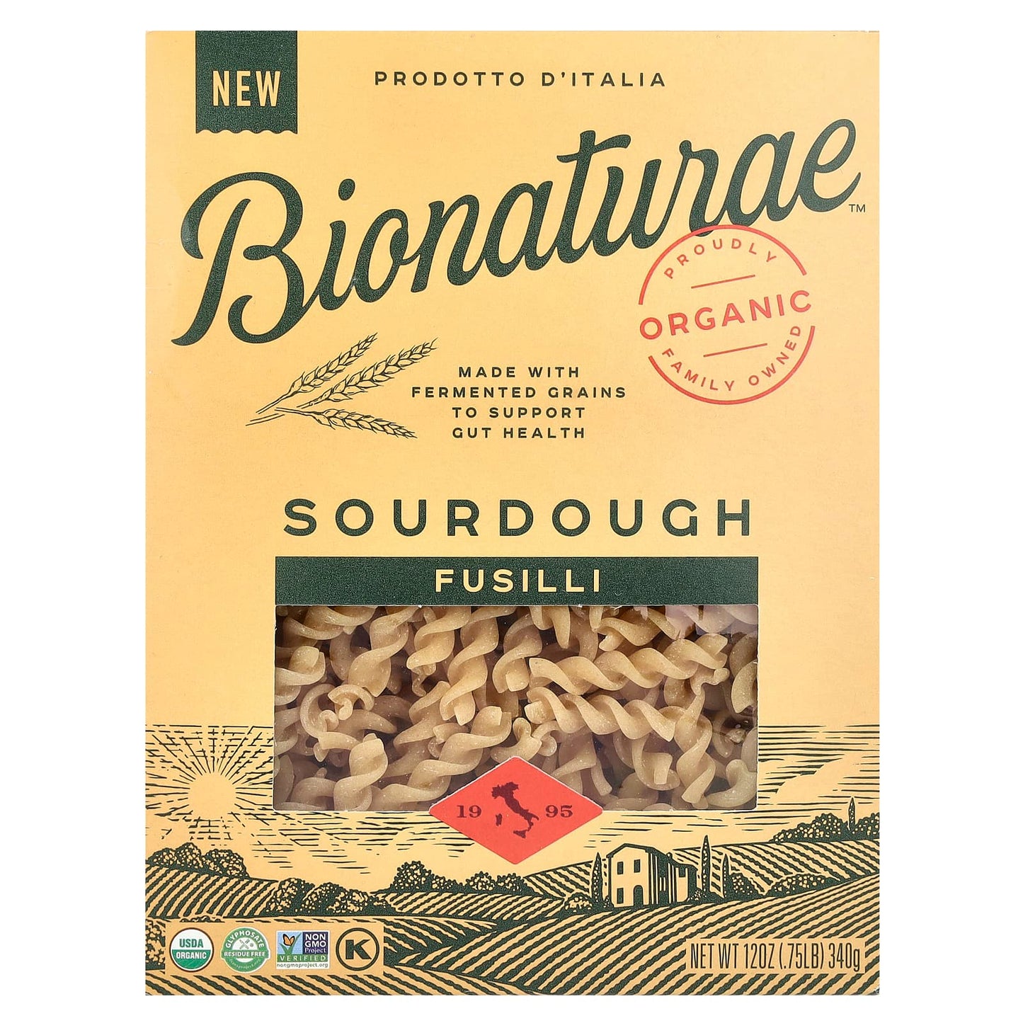 Bionaturae Organic Sourdough Fusilli Pasta, 12 oz, USDA Certified - Image 1