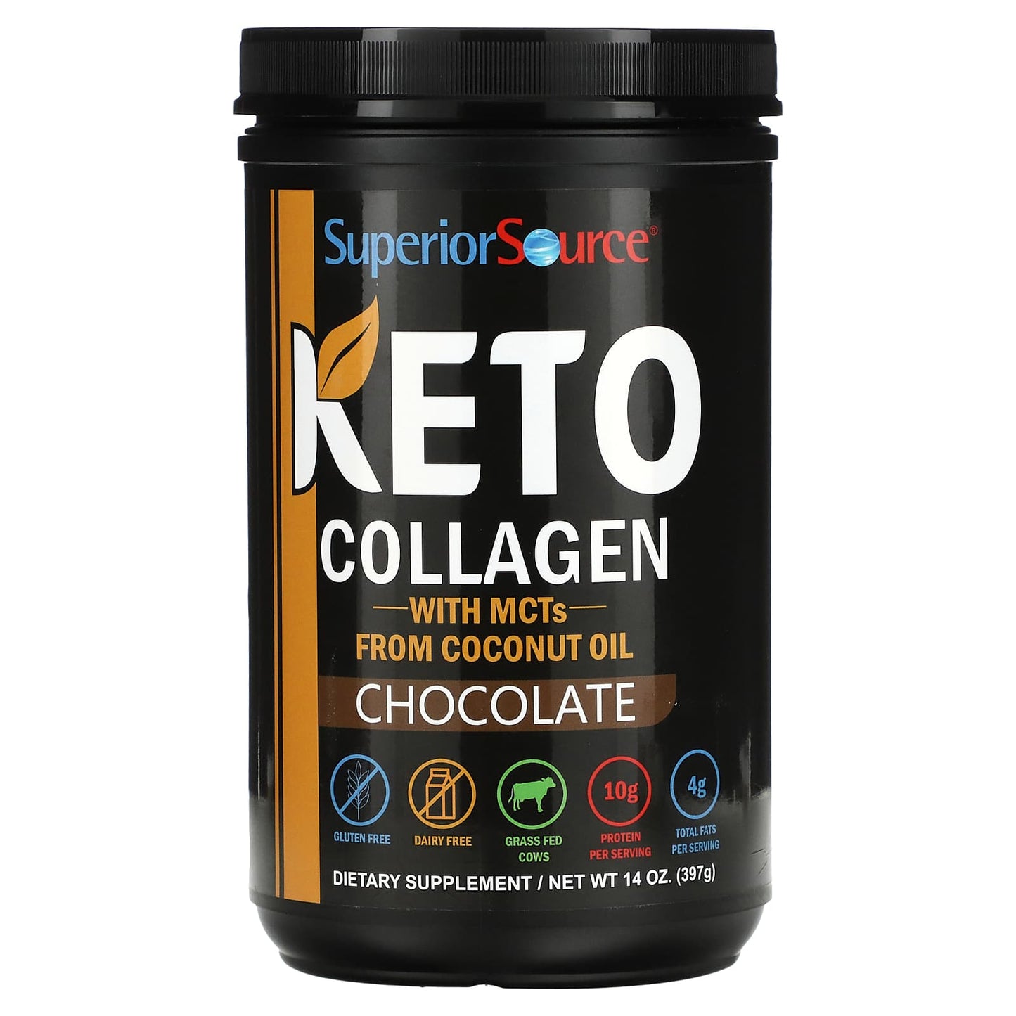 Superior Source, Keto Collagen Powder with MCTs, Chocolate, 14 oz (397 g) - Image 1