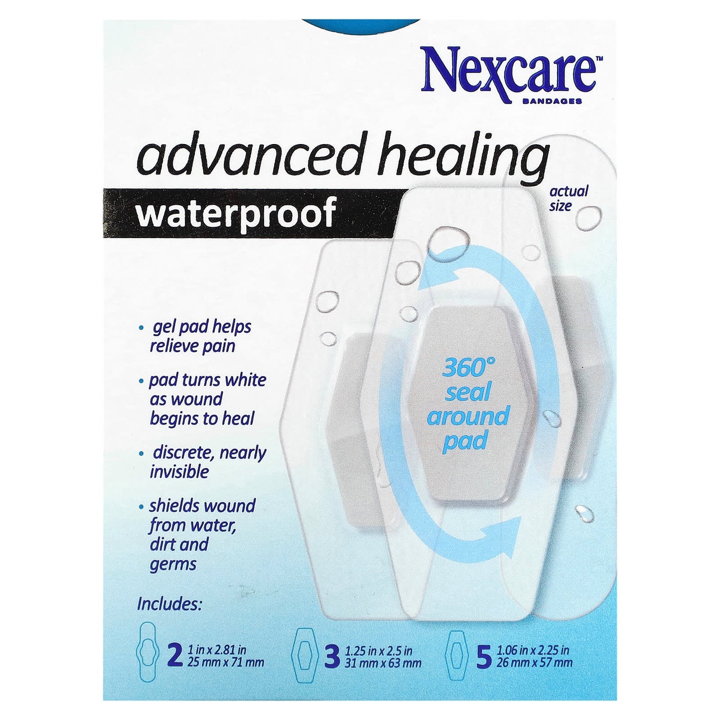 Nexcare, Advanced Healing Waterproof Bandages, 10 Assorted Sizes - Image 2