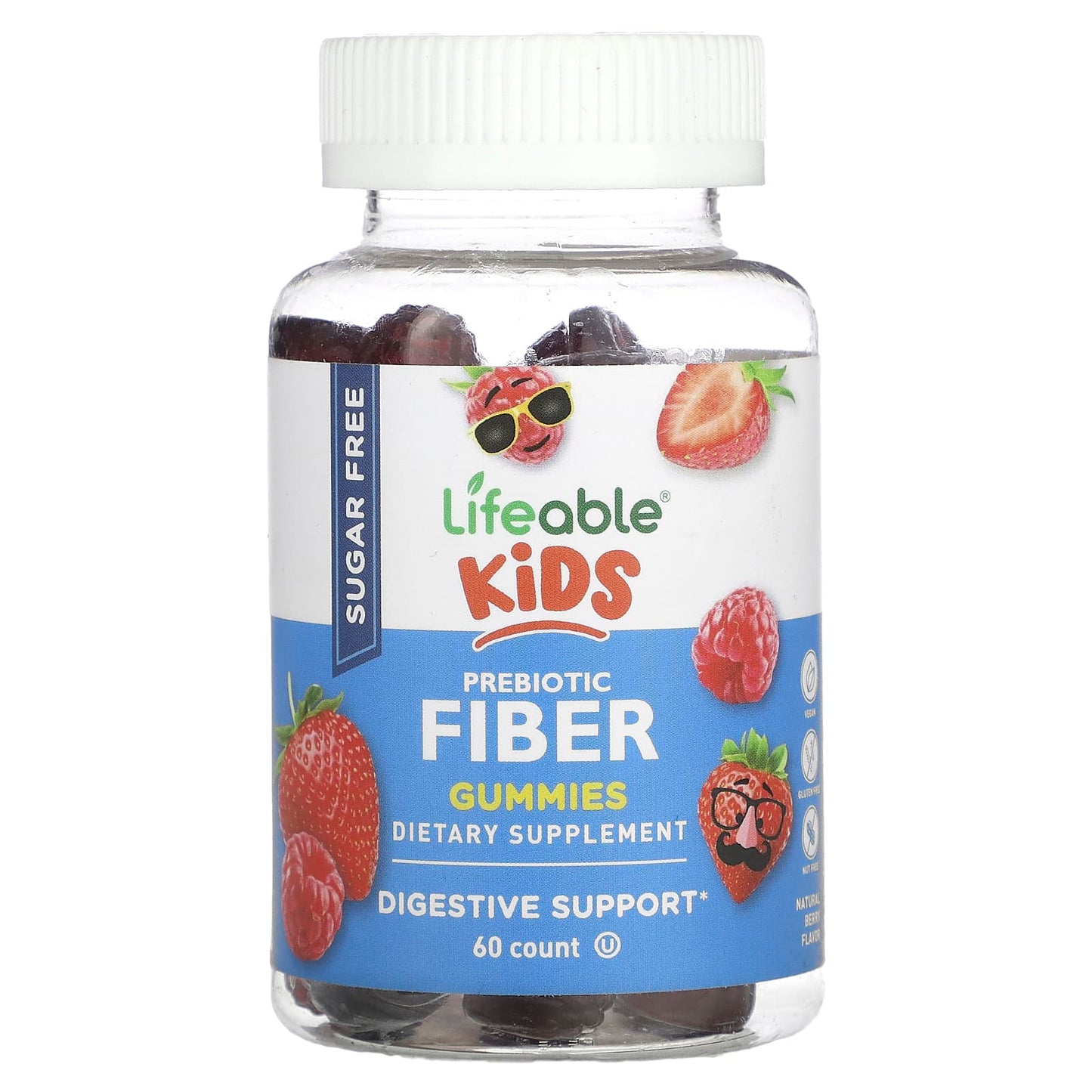 Lifeable, Kids Prebiotic Fiber Gummies, Sugar Free, Natural Berry, 60 Gummies - Image 1