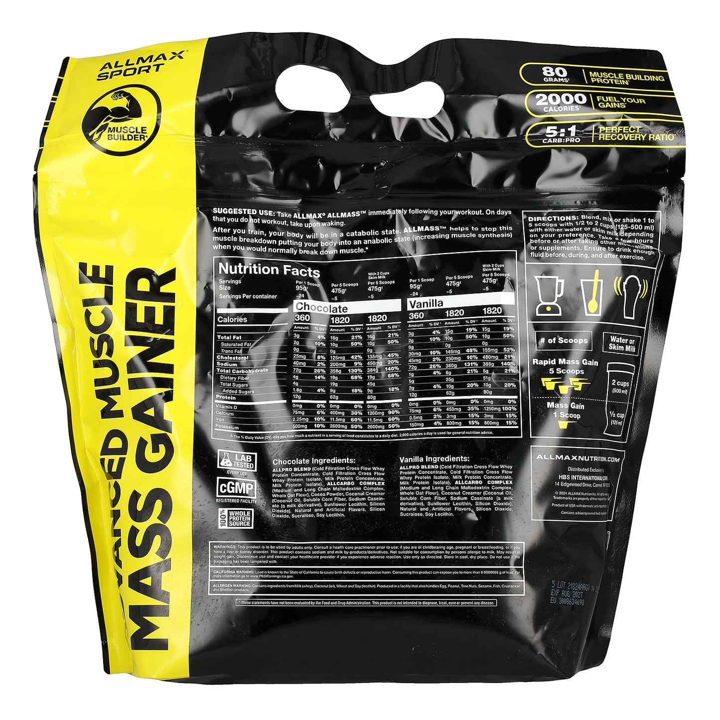 ALLMAX Advanced Muscle Gainer | 2000 Calories, 80g Protein, Vanilla - Image 2