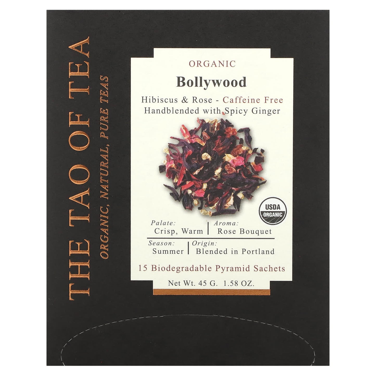 The Tao of Tea, Hibiscus & Rose Tea, Organic Bollywood, Caffeine Free, 15 Pyramid Sachets, 1.58 oz (45 g) - Image 1