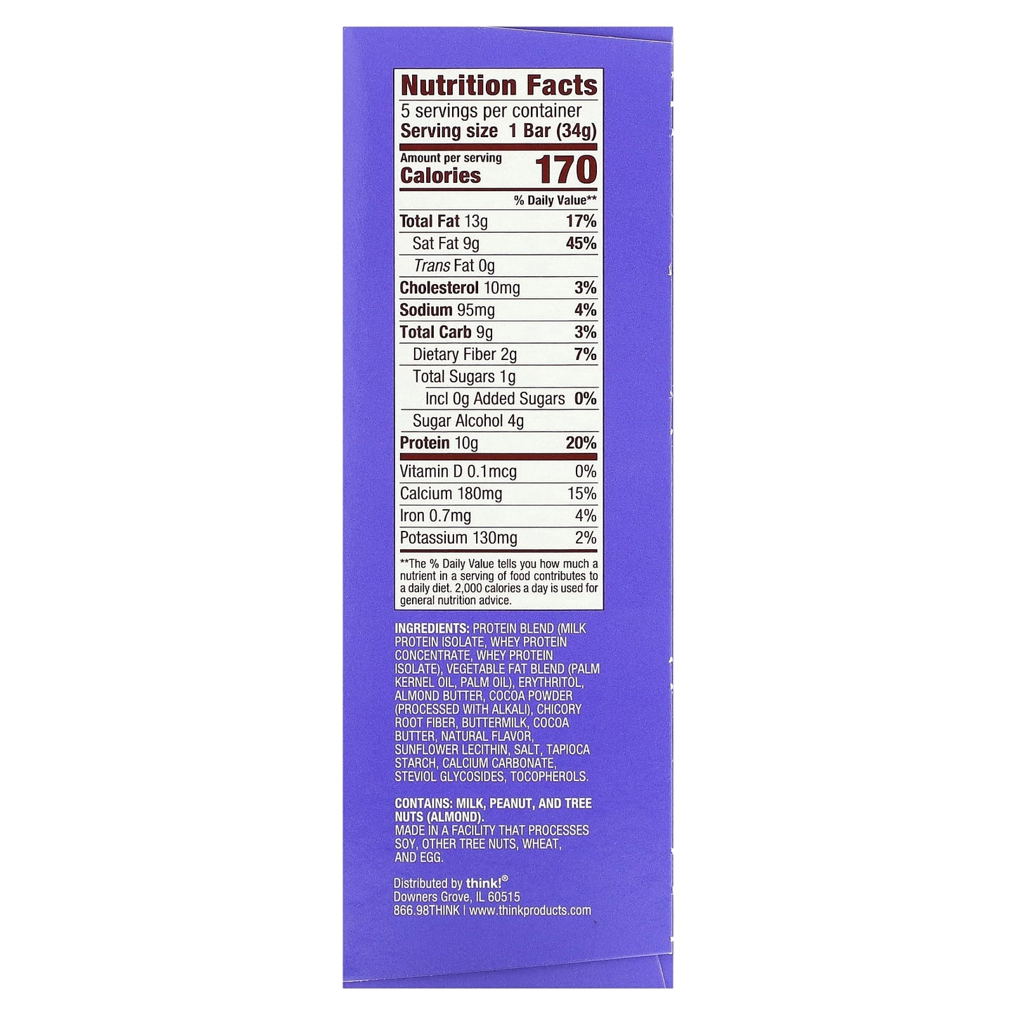 Think !, Keto Protein Bars, Chocolate Mousse Pie, 5 Bars, 1.2 oz (34 g) Each - Image 2