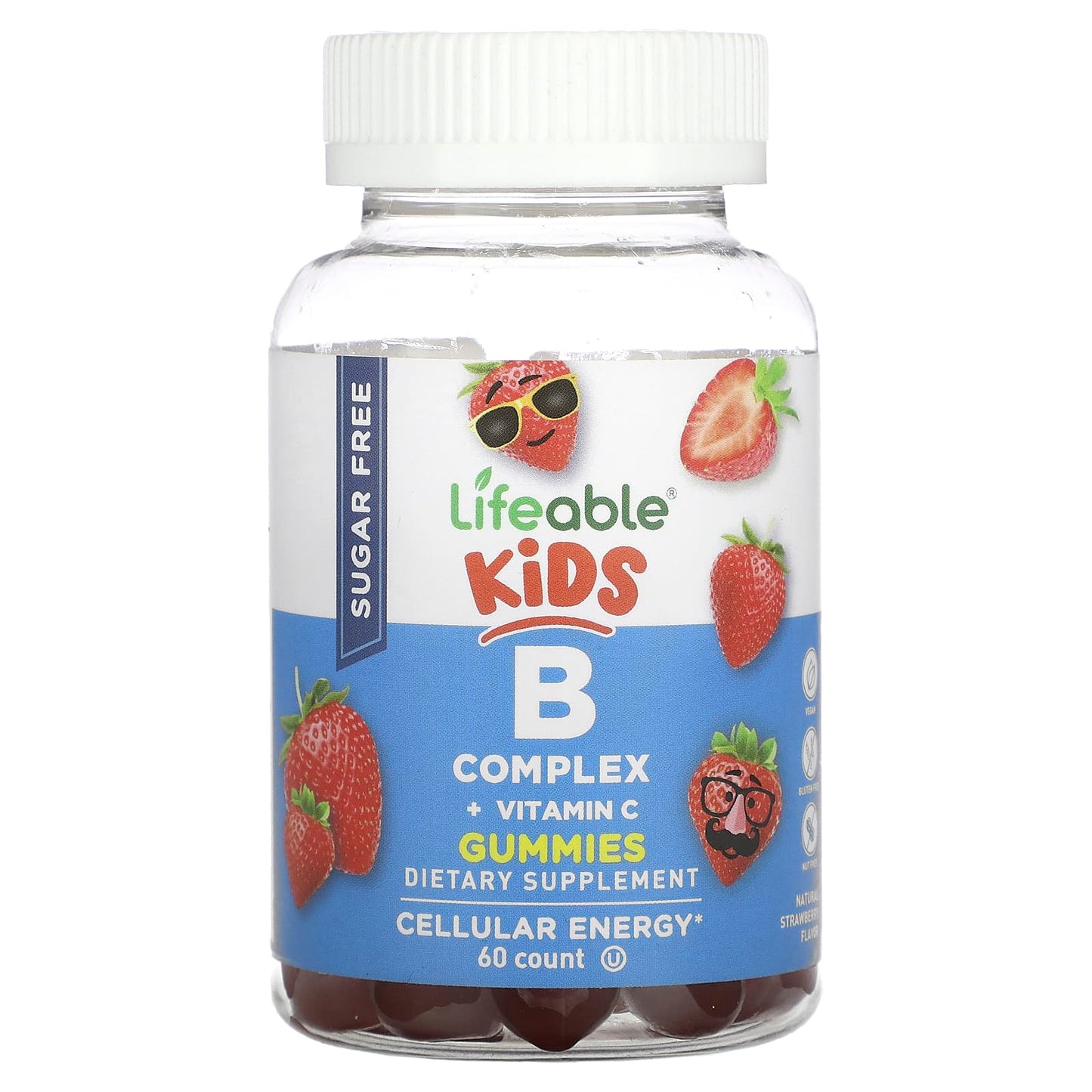 Lifeable, Kids B Complex + Vitamin C Gummies, Sugar Free, Natural Strawberry, 60 Gummies - Image 1