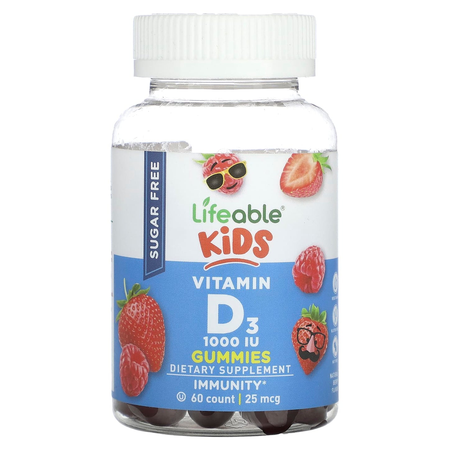 Lifeable, Kids Vitamin D3 Gummies, Sugar Free, Natural Berry, 25 mcg (1,000 IU), 60 Gummies - Image 1