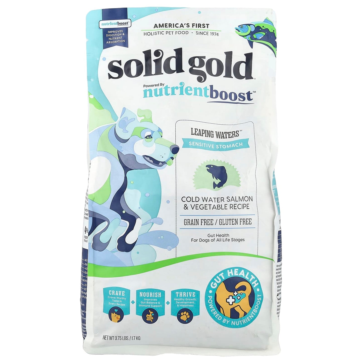 Solid Gold, Leaping Waters™, For Dogs, All Life Stages, Cold Water Salmon & Vegetable Recipe, 3.75 lbs (1.7 kg) - Image 1