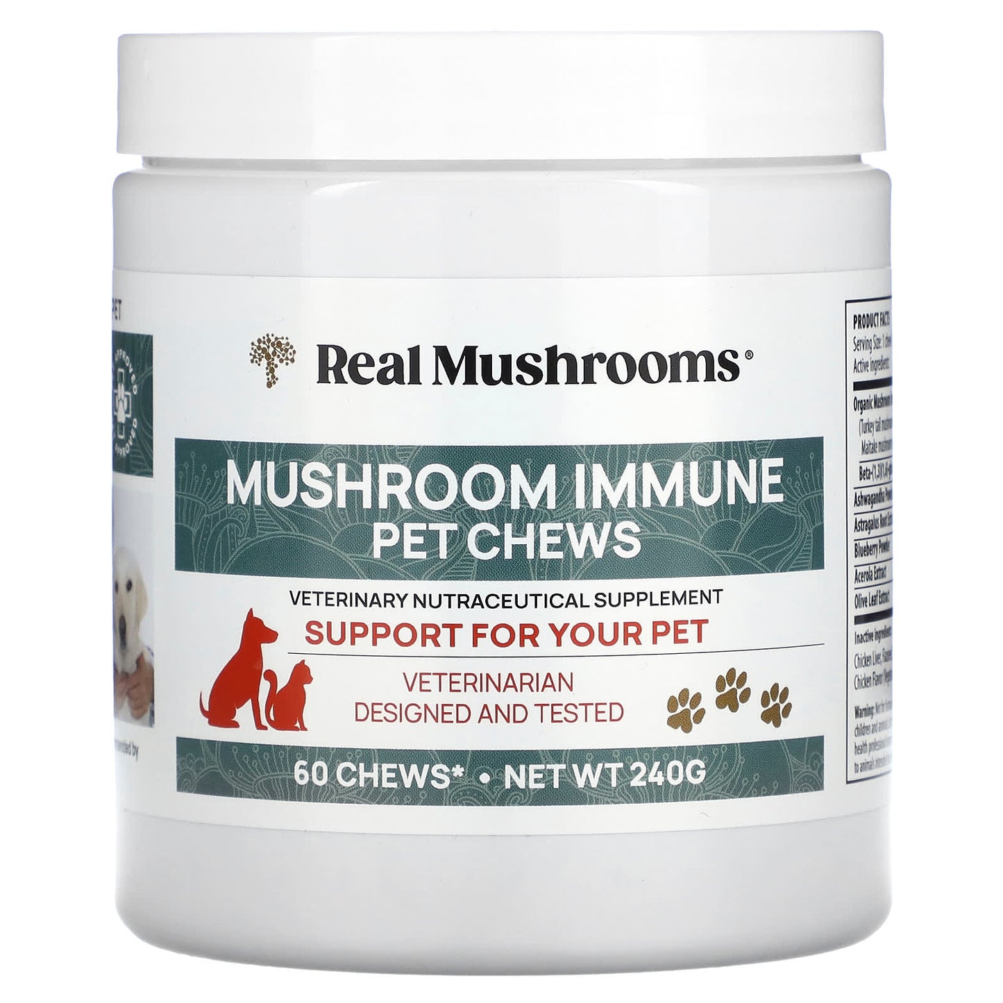 Real Mushrooms, Mushroom Immune Pet Chews, Support for Your Pet, 60 Chews, (240 g) - Image 1
