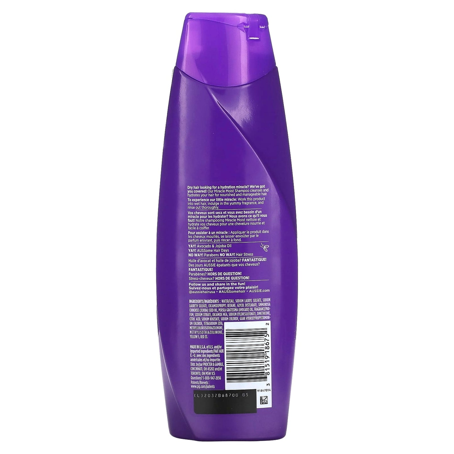 Aussie Miracle Moist Avocado Jojoba Oil Shampoo, 12.1 fl oz - Image 2