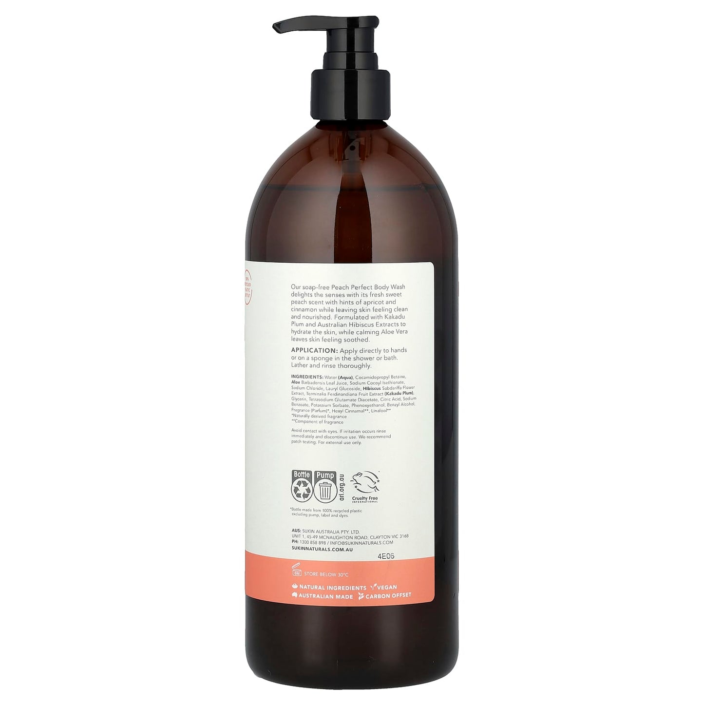 Sukin, Botanical Body Wash, All Skin Types, Peach Perfect, 33.82 fl oz (1 l) - Image 2