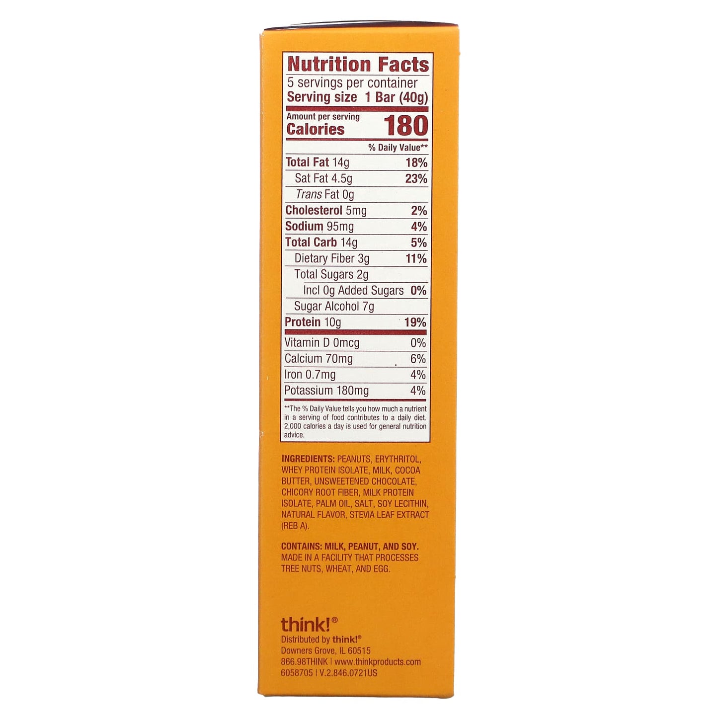Think !, Keto Protein Bars, Chocolate Peanut Butter Pie, 5 Bars, 1.41 oz (40 g) Each - Image 2